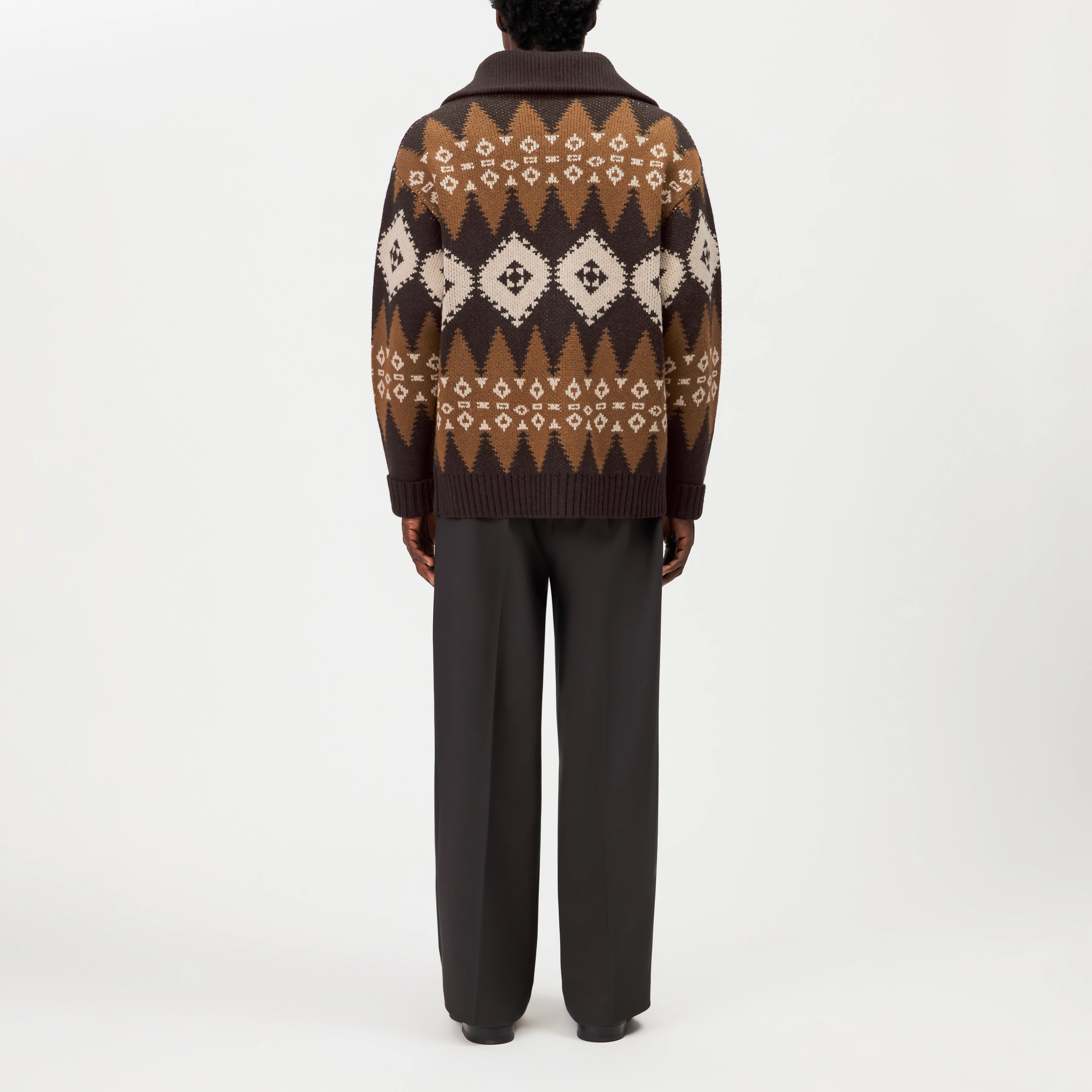 KYELL - Two-Way Zip Pullover in Jacquard Knit - men - brown - Rückansicht