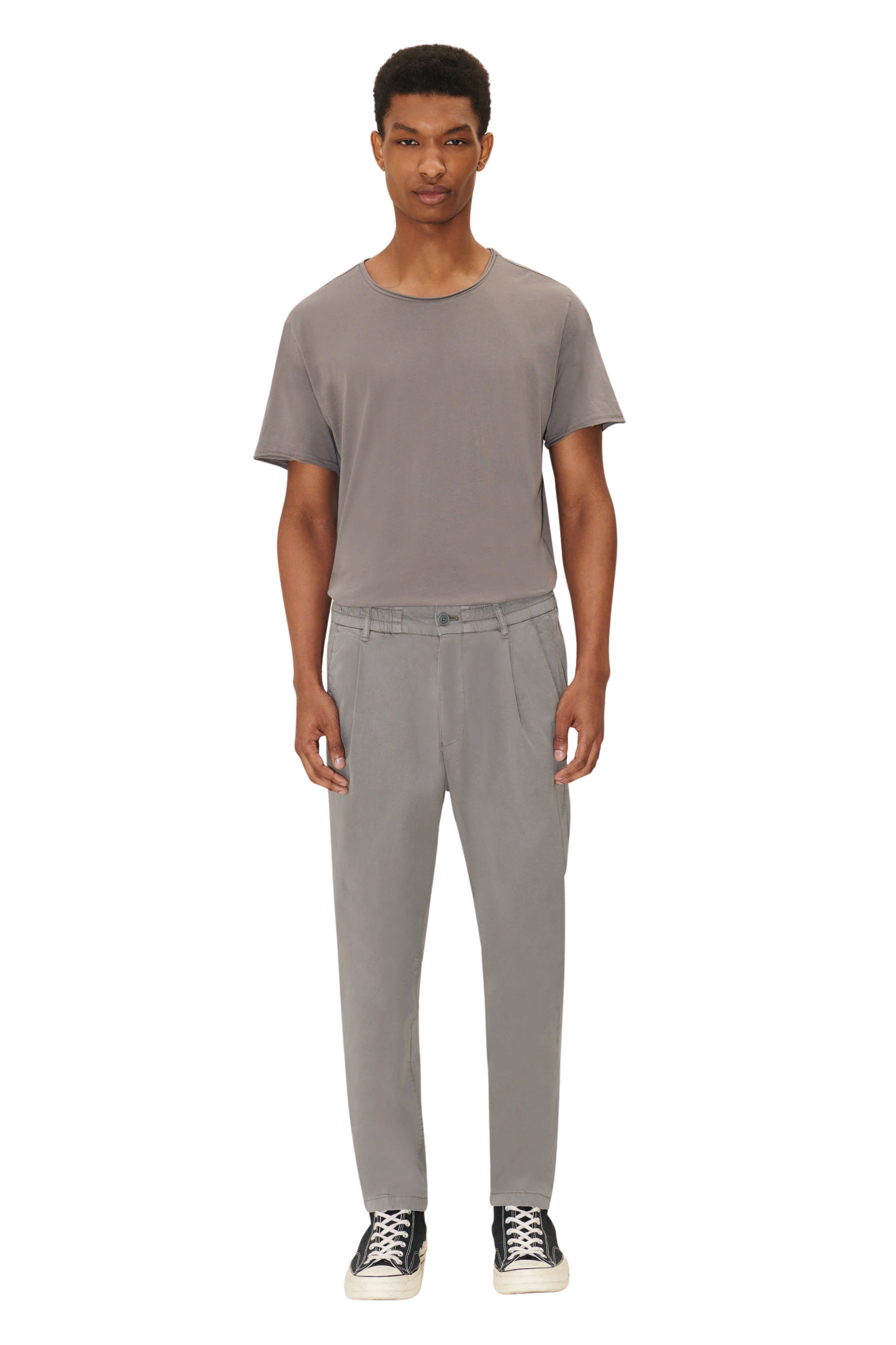 CHASY - Casual broek met plooien in katoenen keperstof - heren - grijs - Ganzkörper-Frontansicht