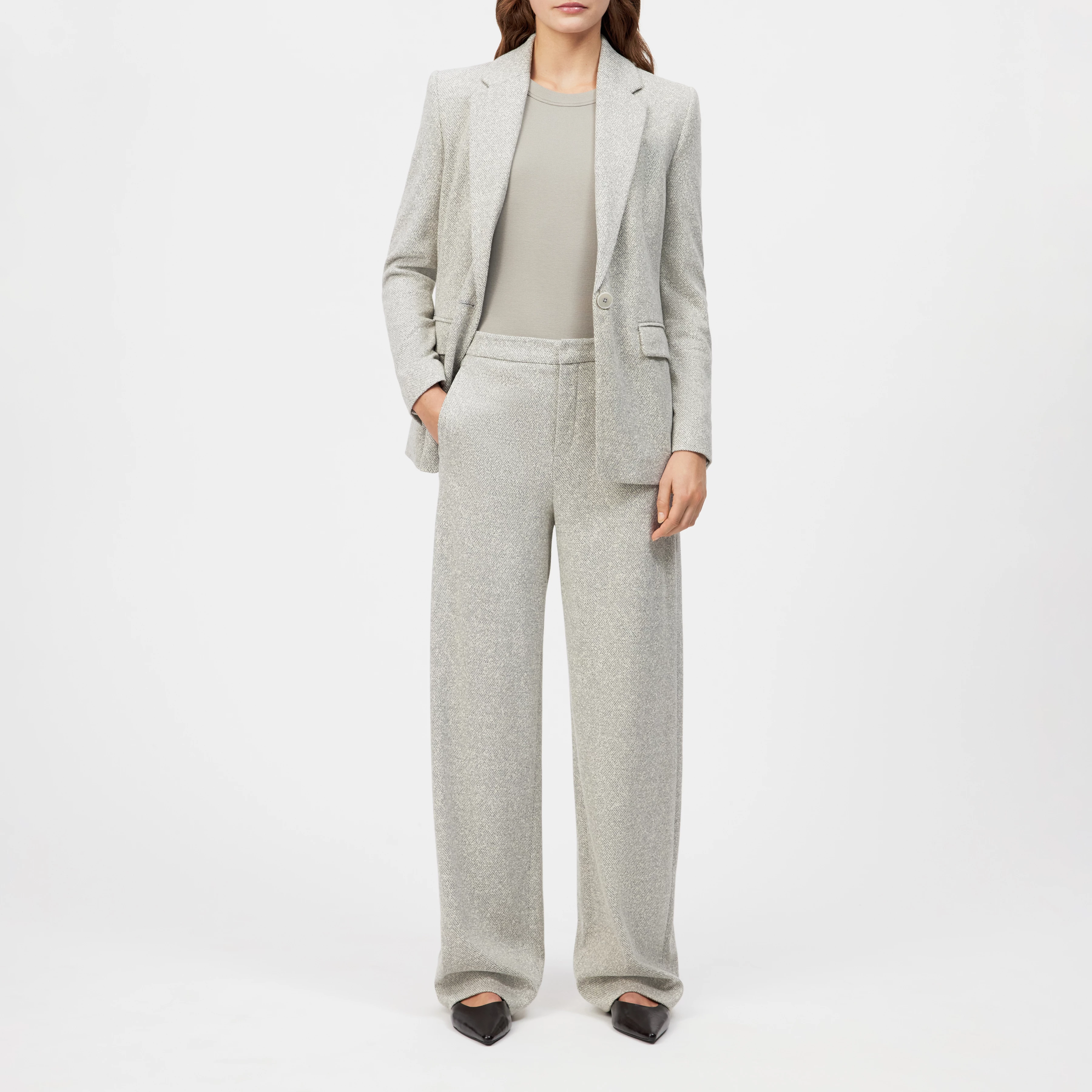 FAE_0 - Hose mit Barrel-Leg in Viskose-Baumwoll-Mix - Damen - grau - Ganzkörper-Frontansicht