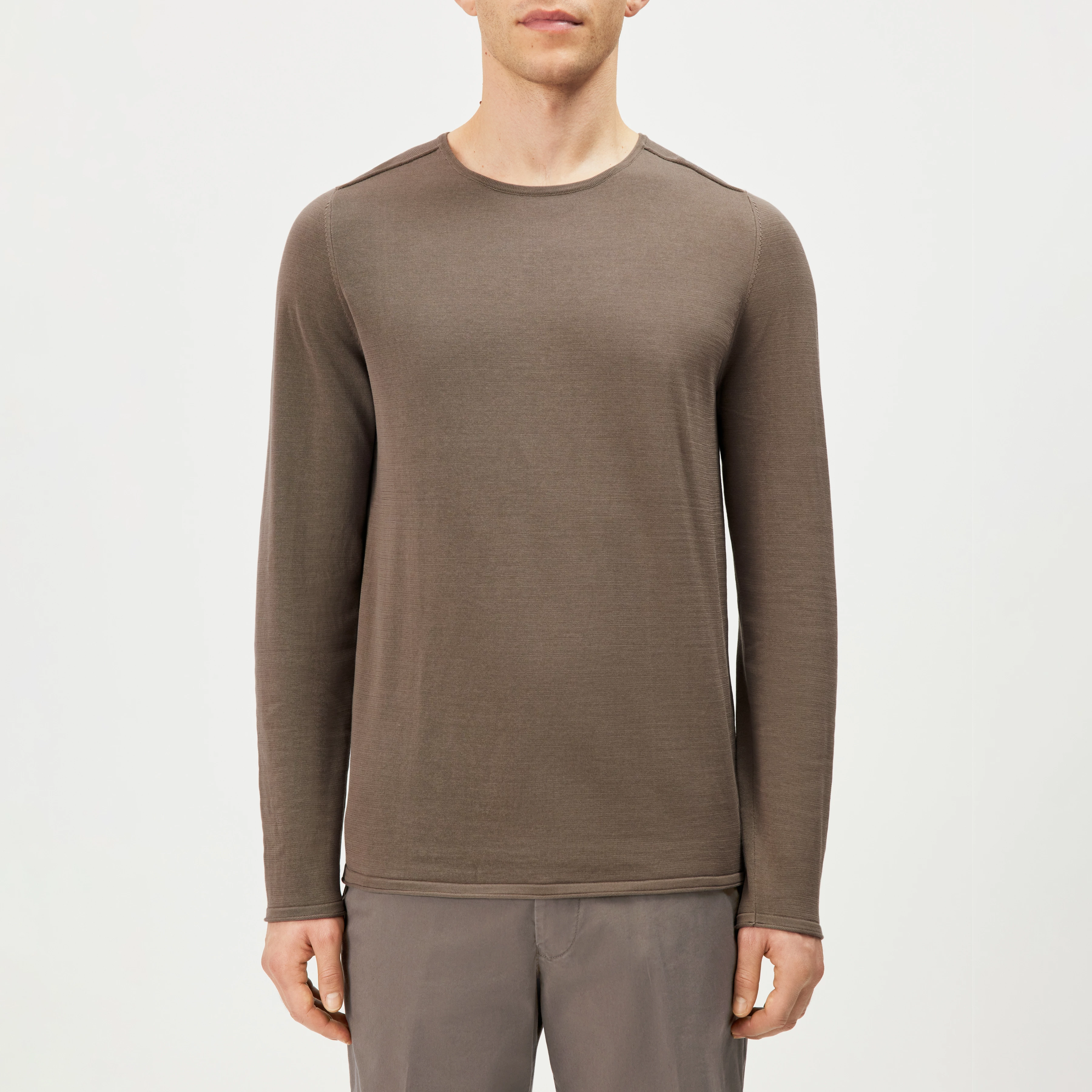 RIKONO - Knitted jumper in clean cotton - men - brown - Frontansicht