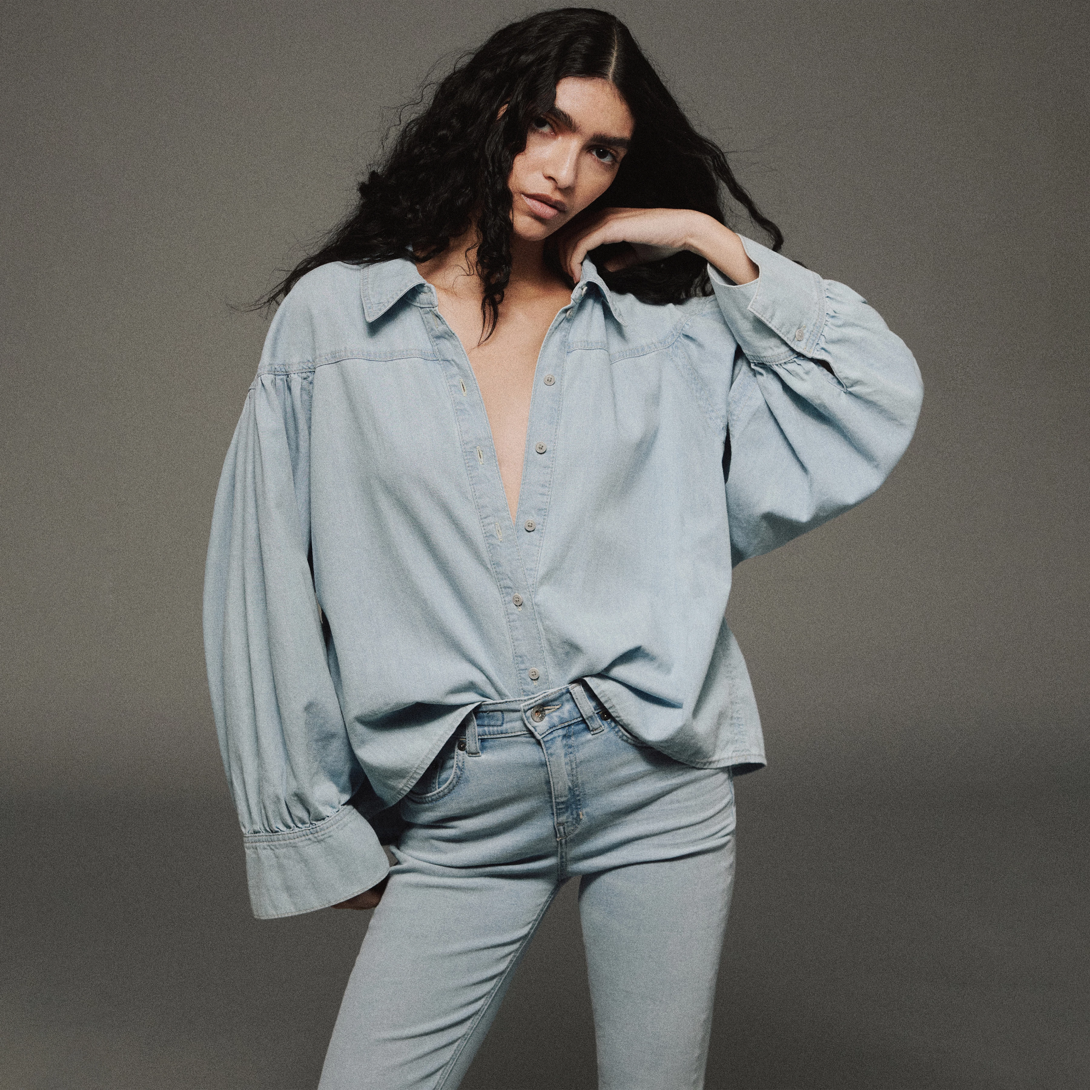 SELENI - Hemdbluse in reiner Baumwolle - Damen - blau