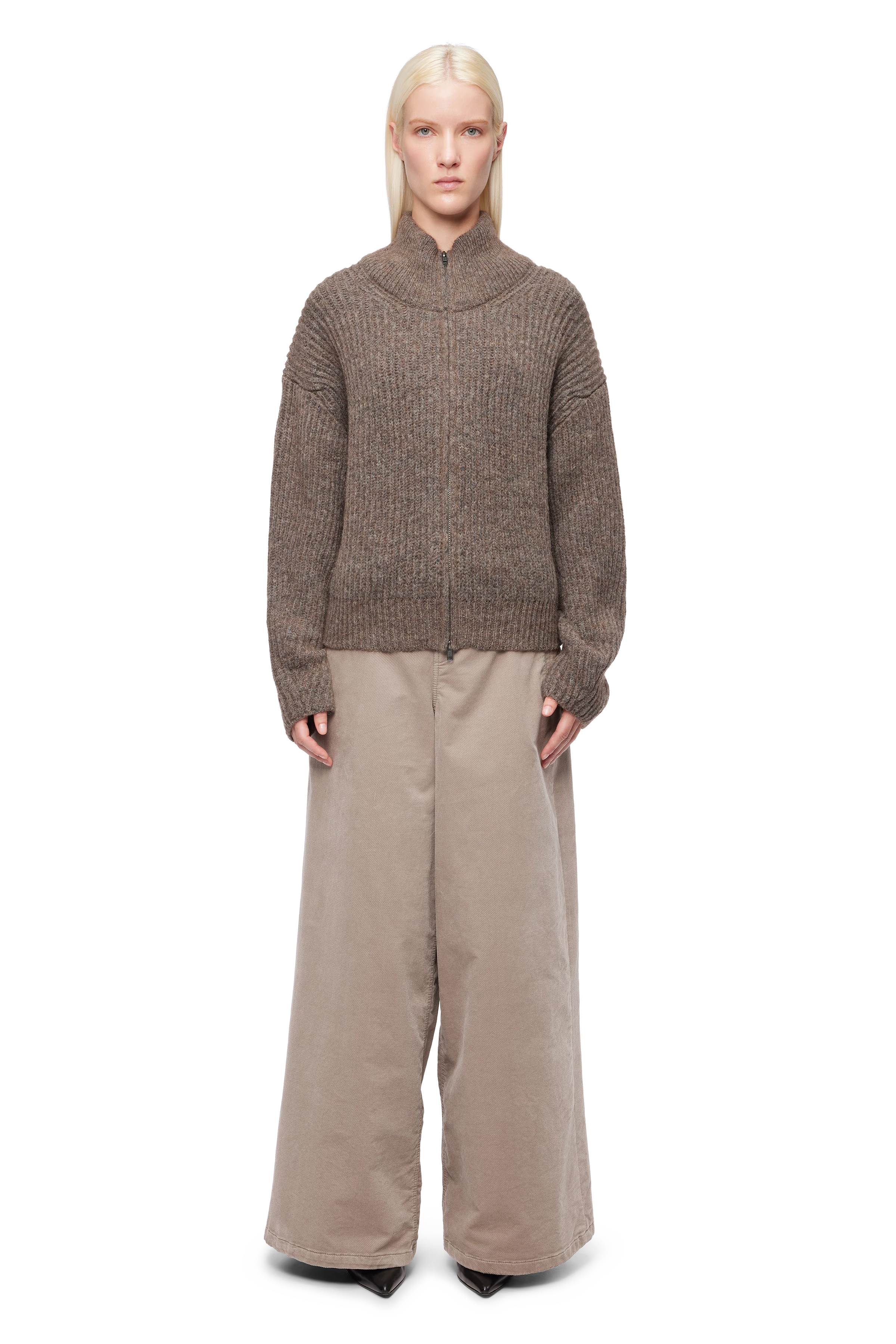 JIZY - Strick-Blouson in Alpaka-Mix - Damen - braun - Ganzkörper-Frontansicht