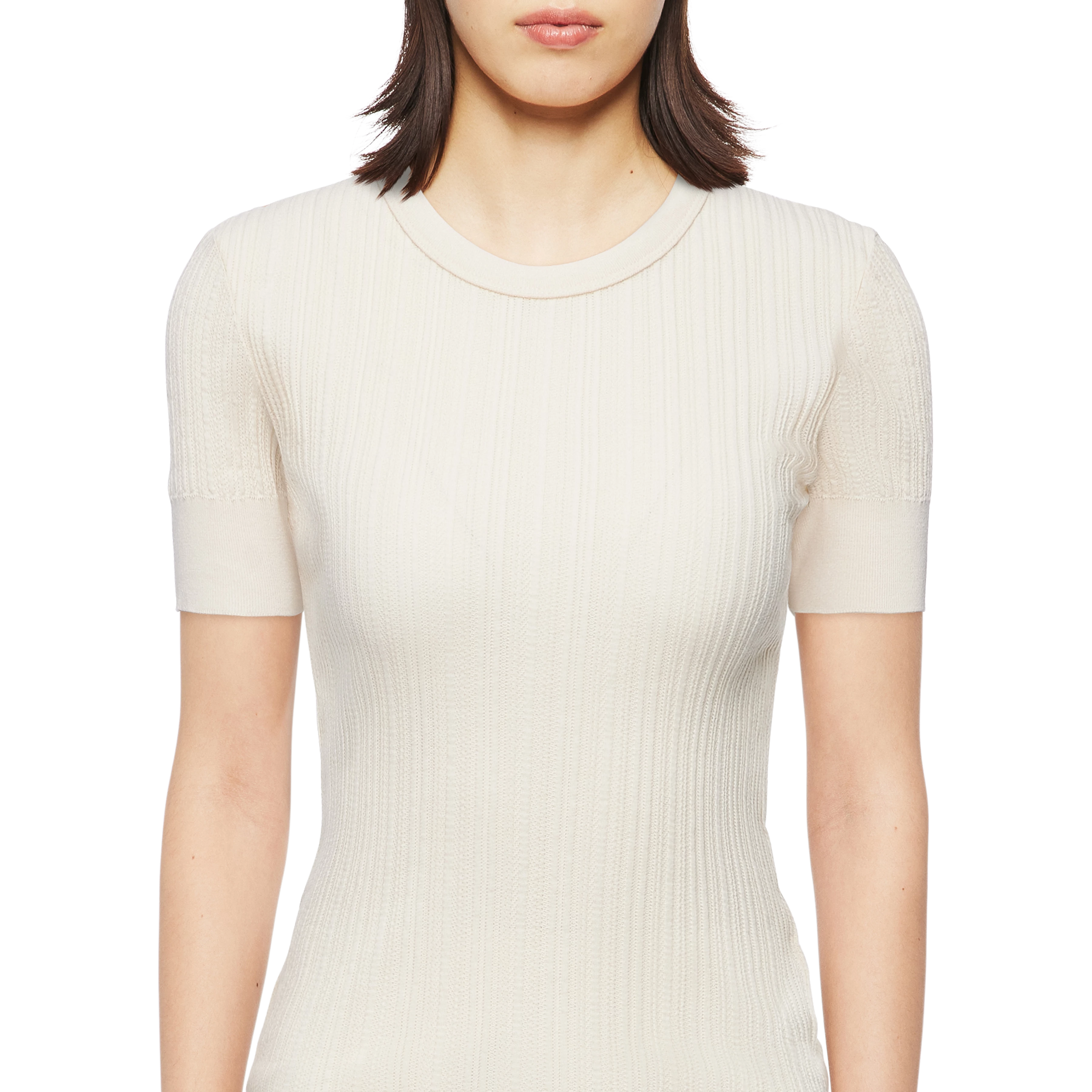 KOALY - Slim T-shirt in pure cotton - women - beige - Detailansicht am Model