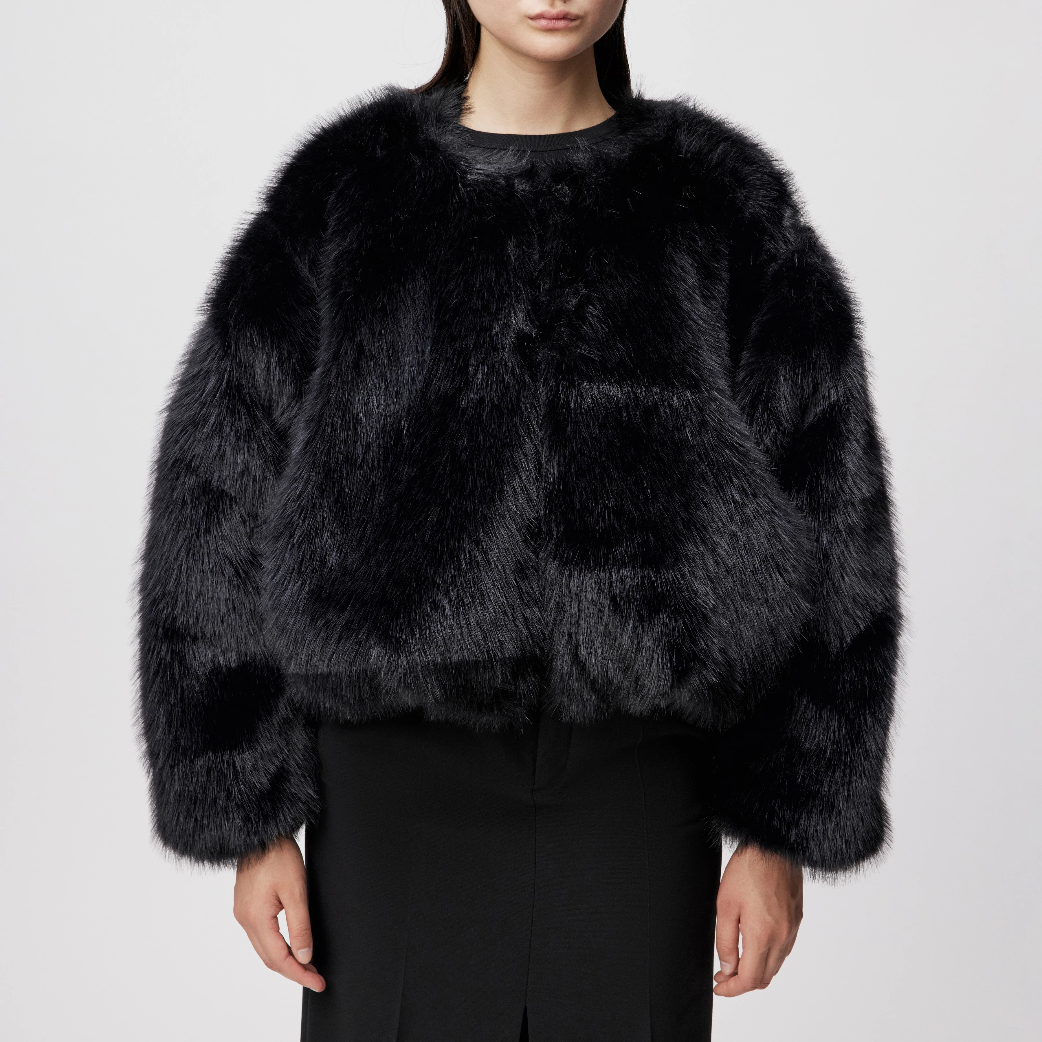 KILCHURN - Voluminöse Felljacke in Kunstfell - Damen - schwarz - Frontansicht