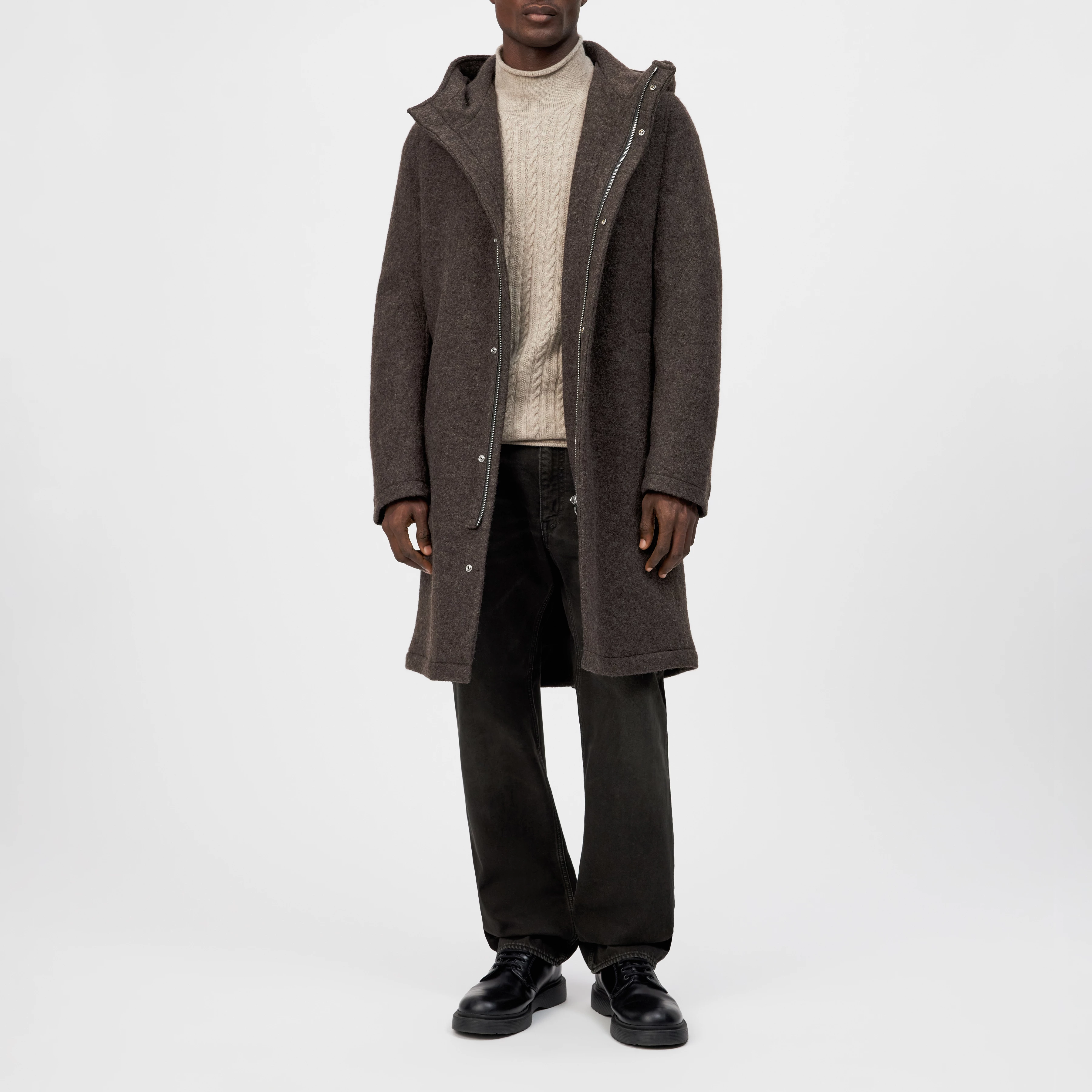 NAUKANO - Wool coat with hood - men - brown - Ganzkörper-Frontansicht