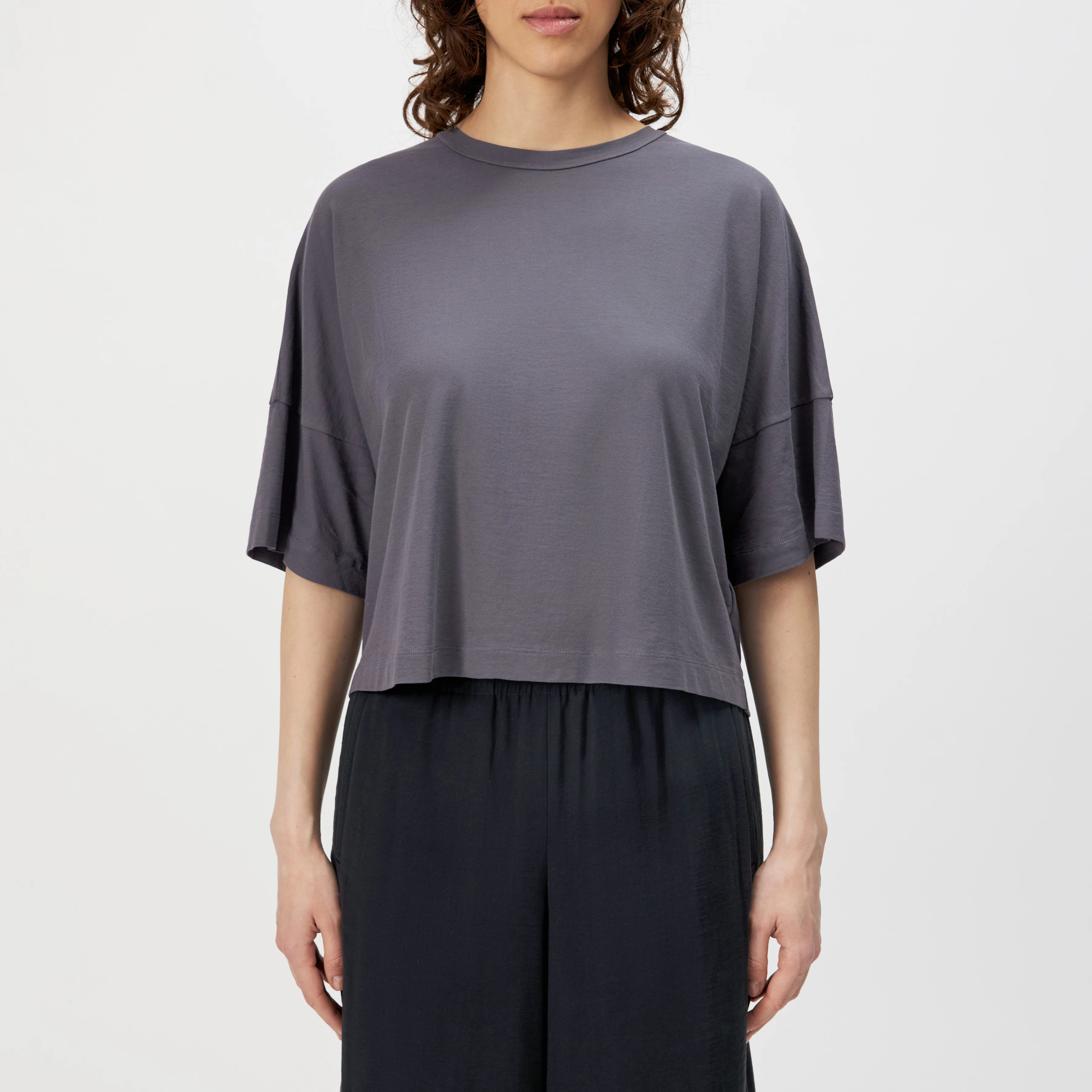 KUSIA - Lässiges T-Shirt in Baumwoll-Crepe - Damen - grau - Frontansicht