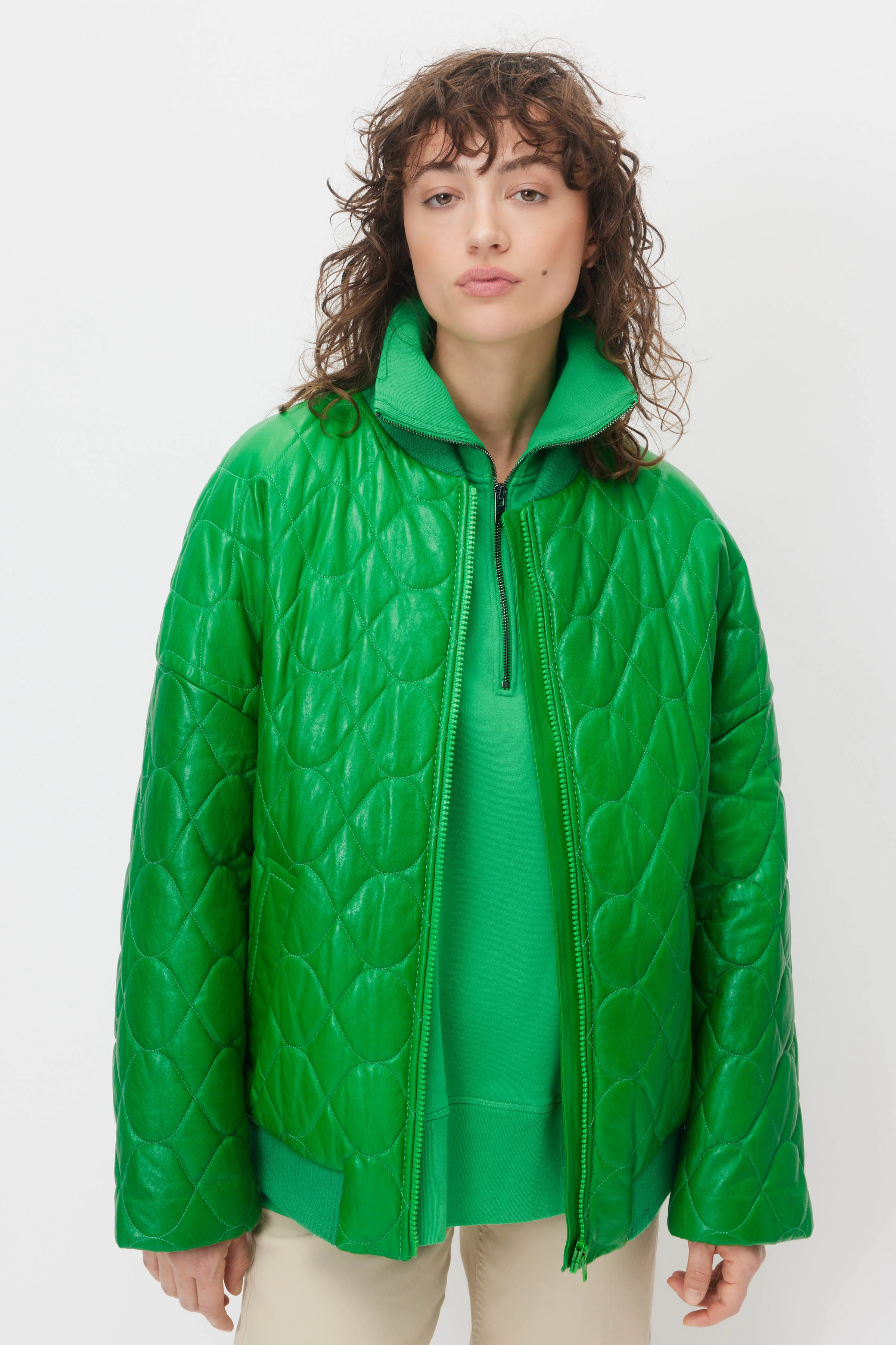 SHAND - Bomberjakke i nappalæder - women - grøn - Frontansicht