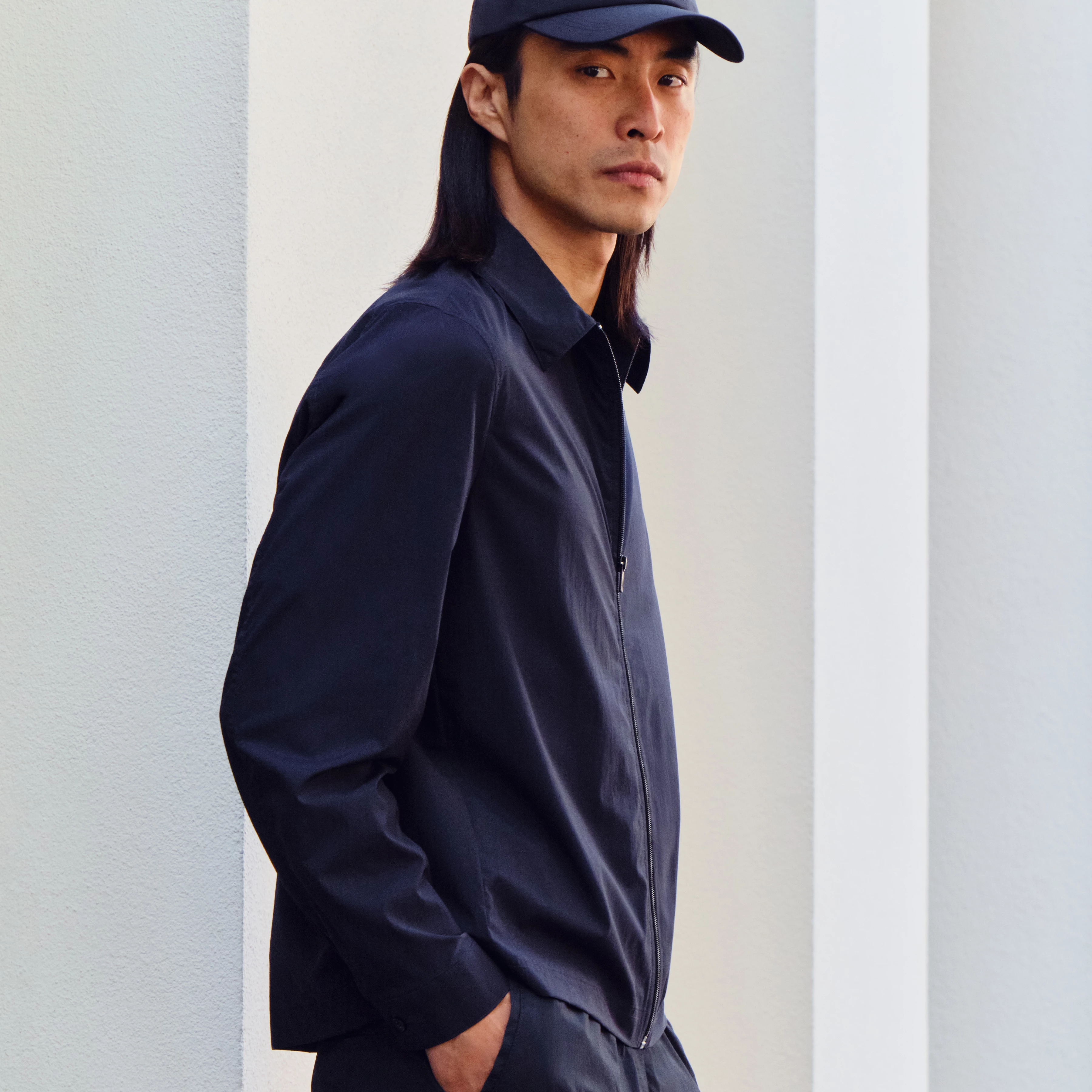 MACTO_Z - Regular fit shirt with zip in techno fabric - men - blue