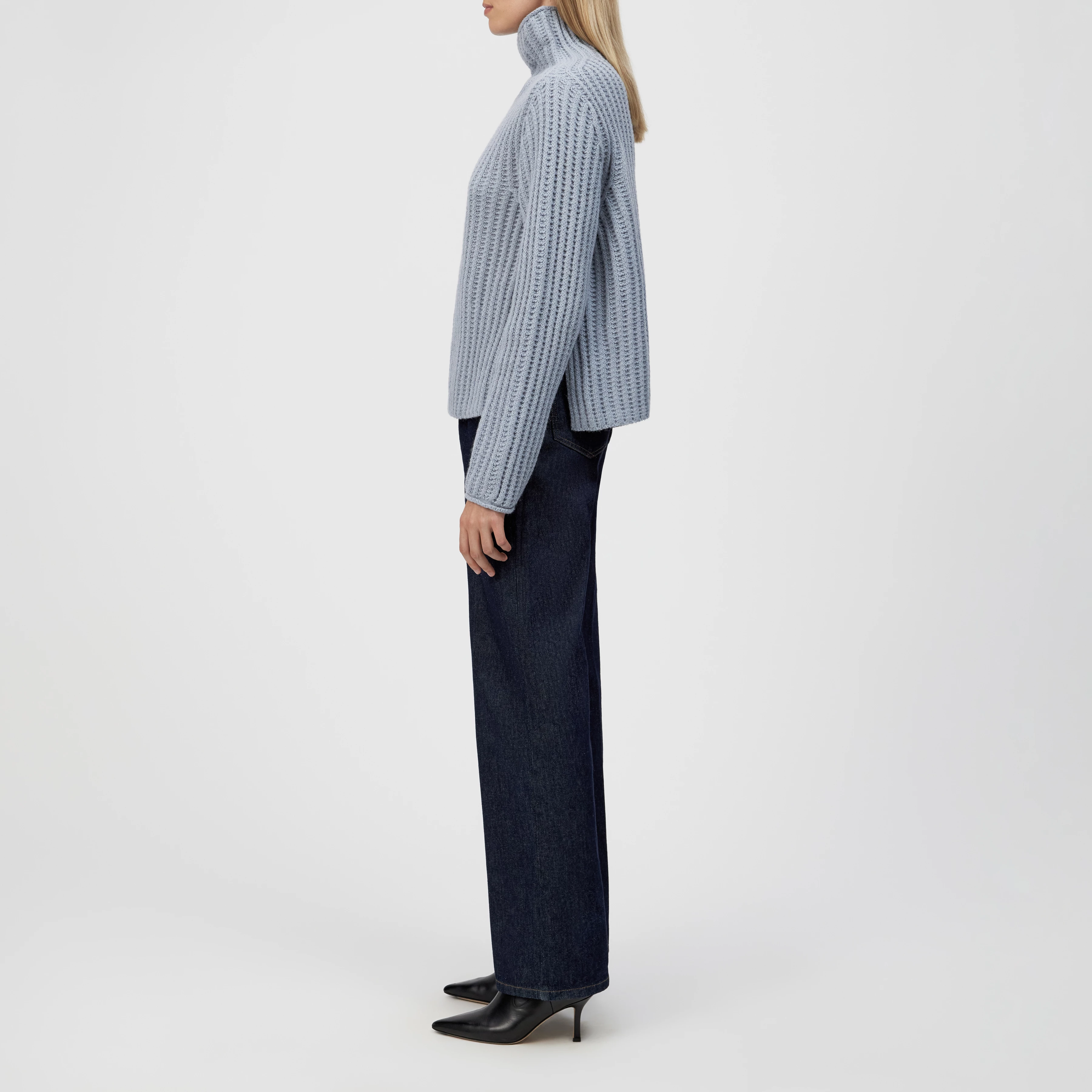 VARISA - Turtleneck jumper in wool and alpaca blend - women - blue - Seitenansicht