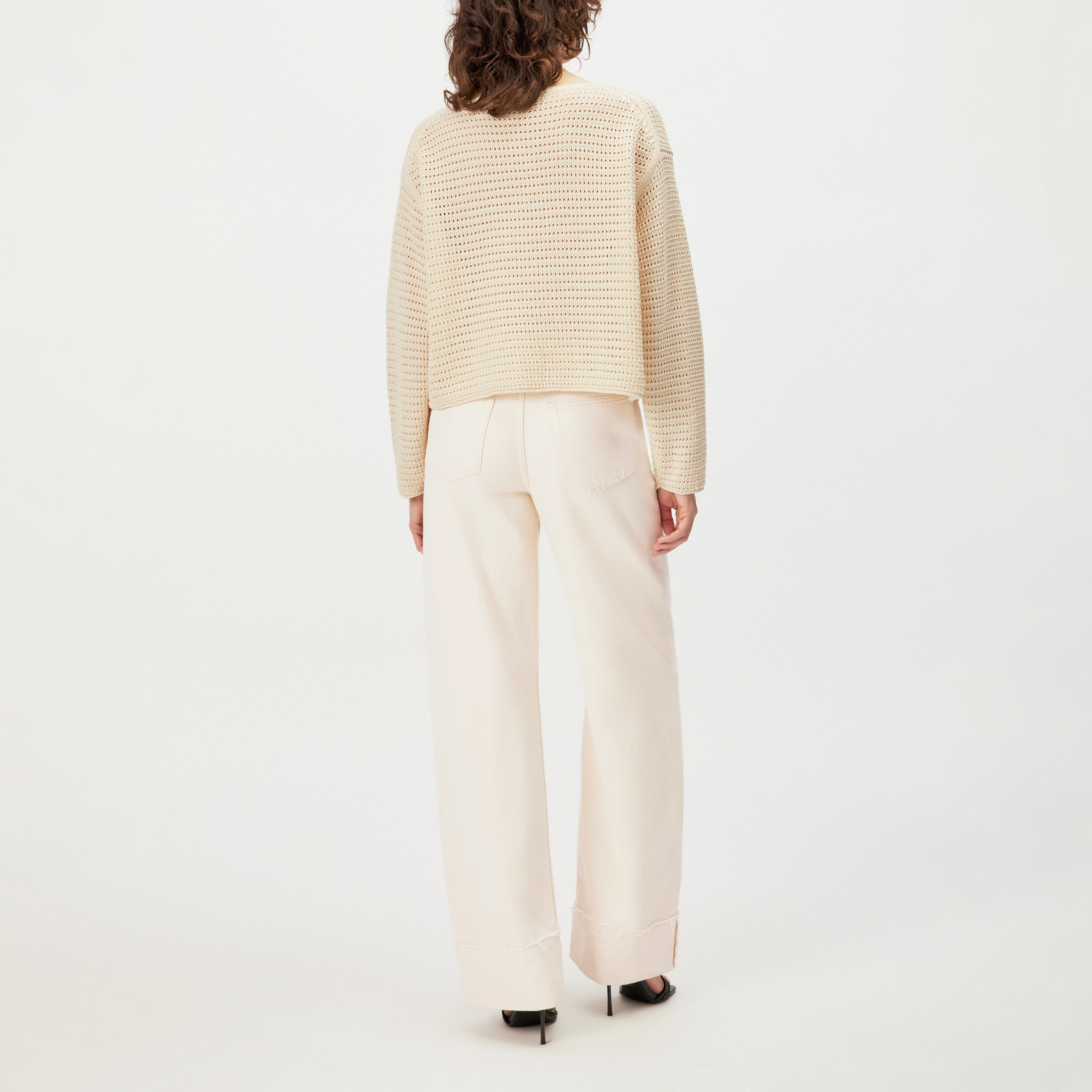 IMENIA_2 - Oversized Cropped Pullover in Grobstrick - Damen - off white - Rückansicht