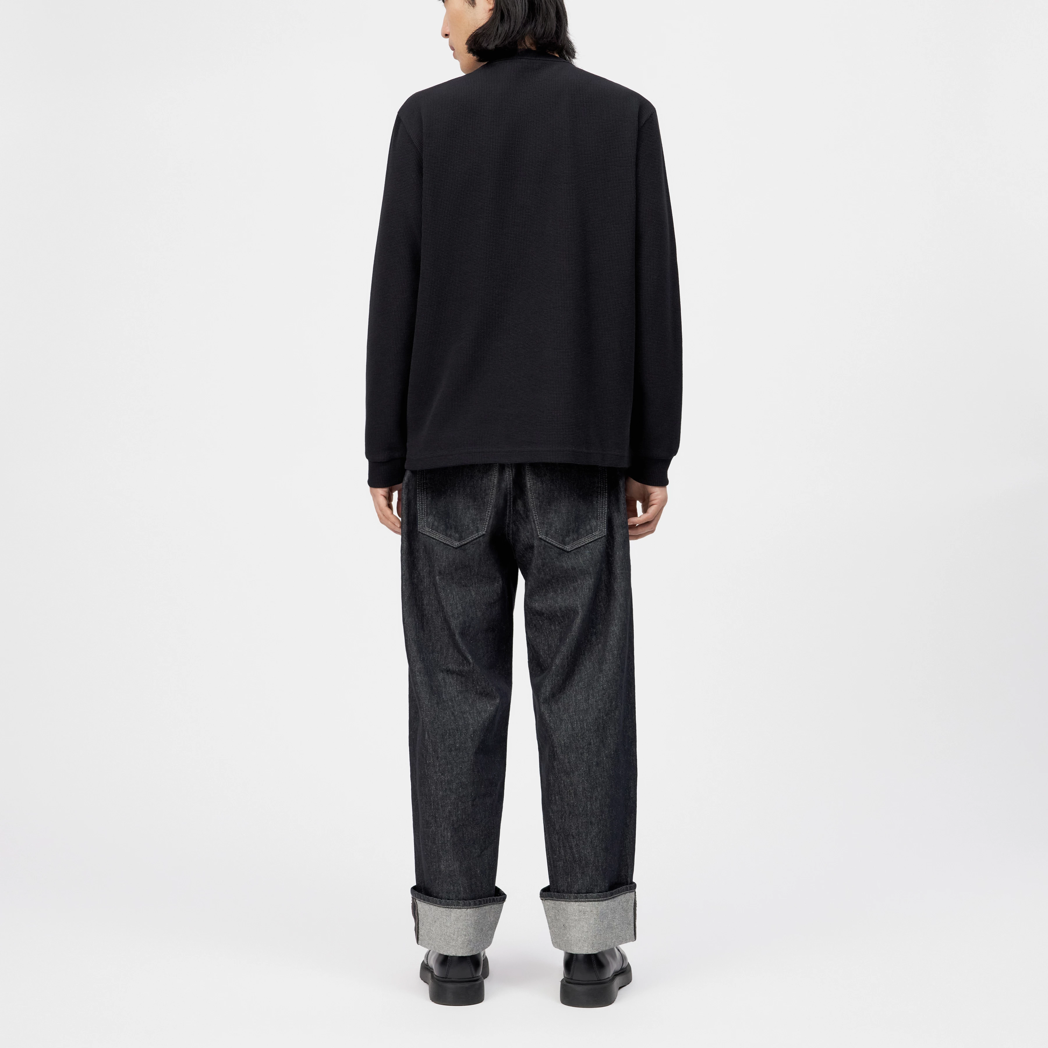 KILANO - Long-sleeved top with button placket in textured fabric - men - Natural Aluminium - Rückansicht