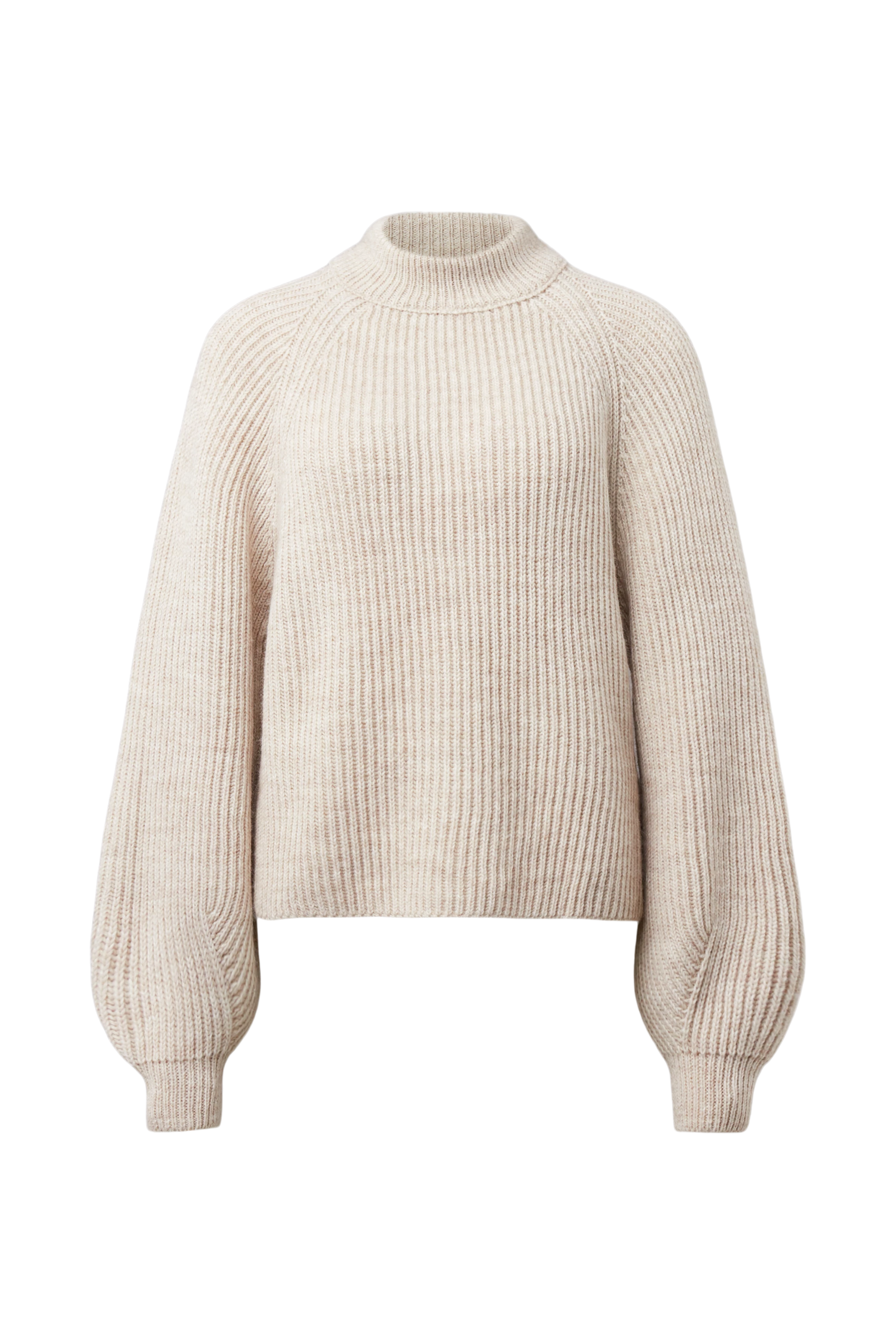 KIMONI - Sweater with balloon sleeves in wool and alpaca blend - women - beige - Freisteller Frontansicht