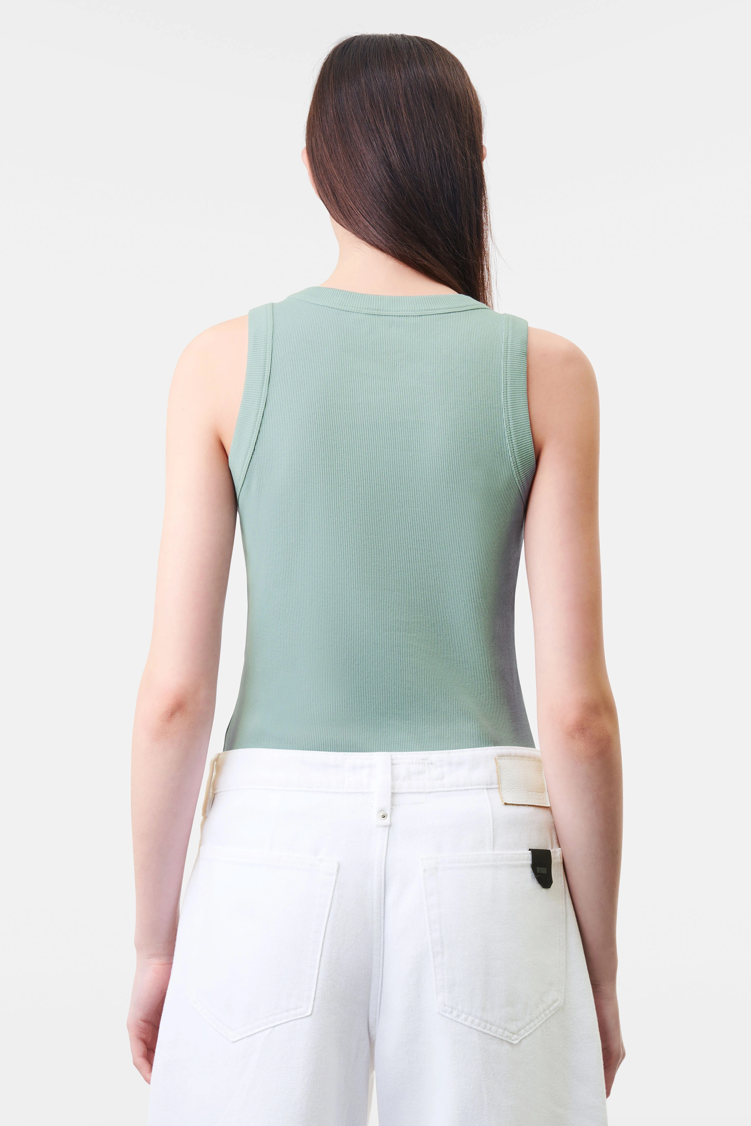 OLINA - Tanktop mit Rundhals in Baumwoll-Rippe - Damen - grün - Rückansicht