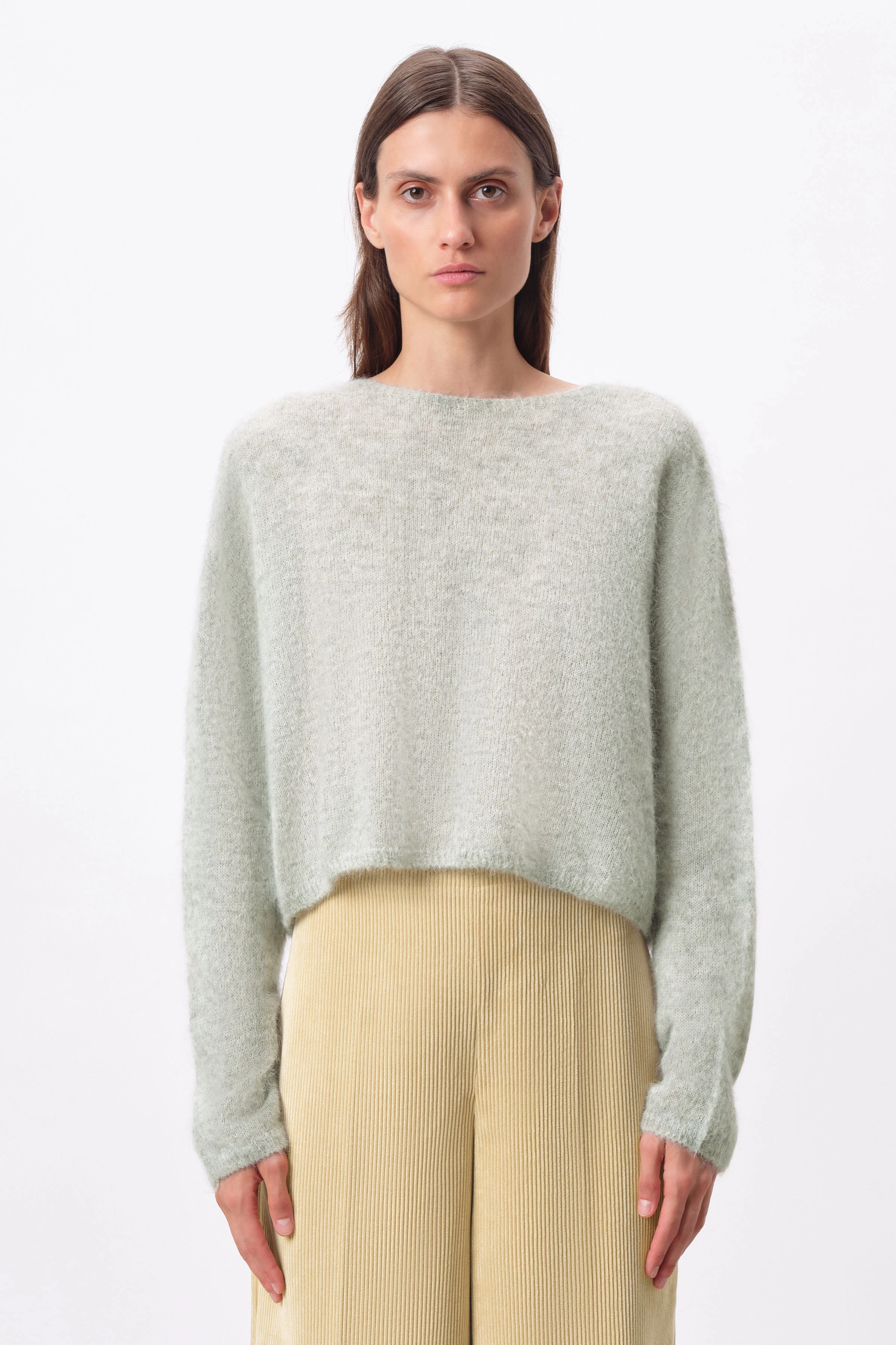 IMENY - Trui met korte mouwen in luxe suri baby alpacamix - dames - grijs - Frontansicht