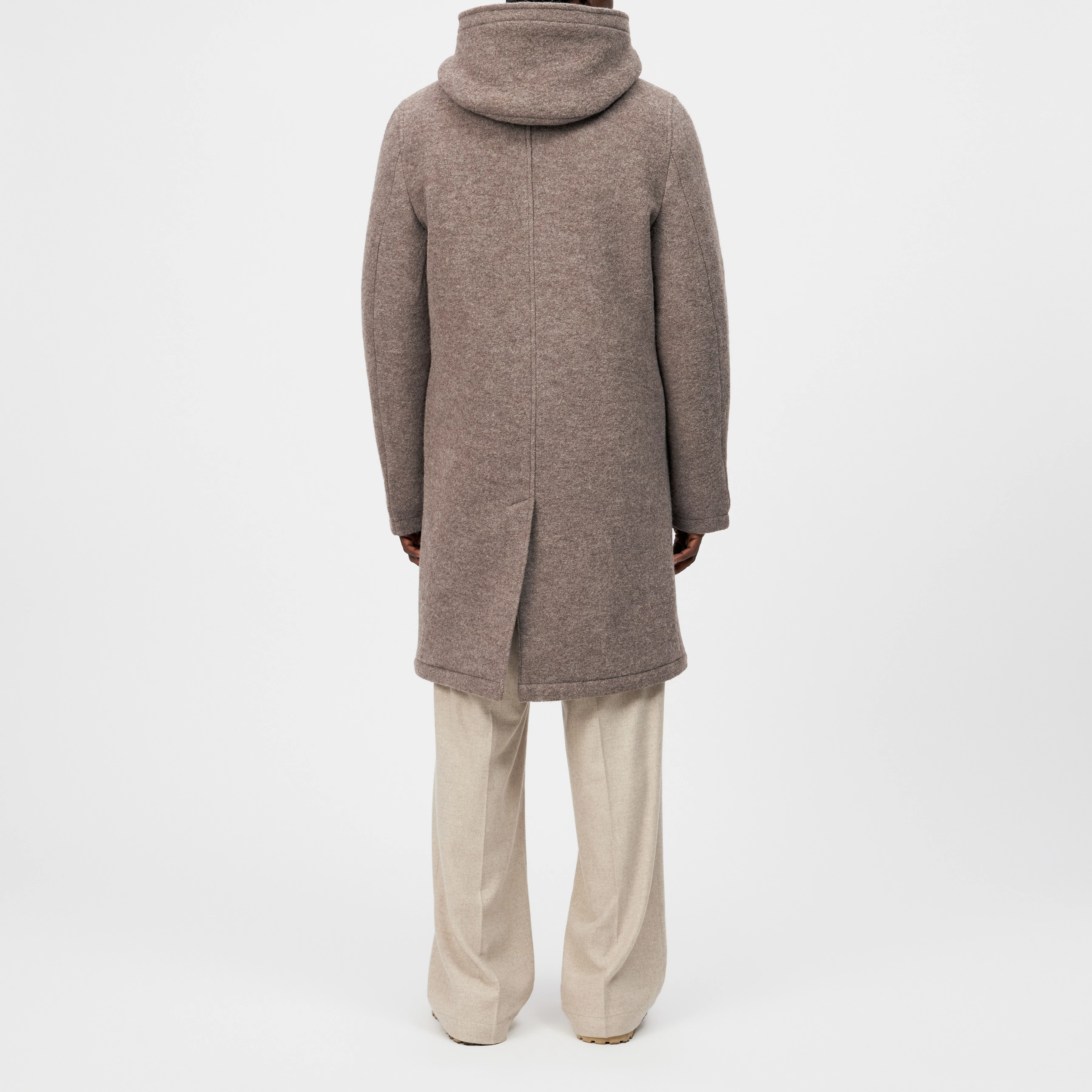 NAUKANO - Wool coat with hood - men - brown - Rückansicht