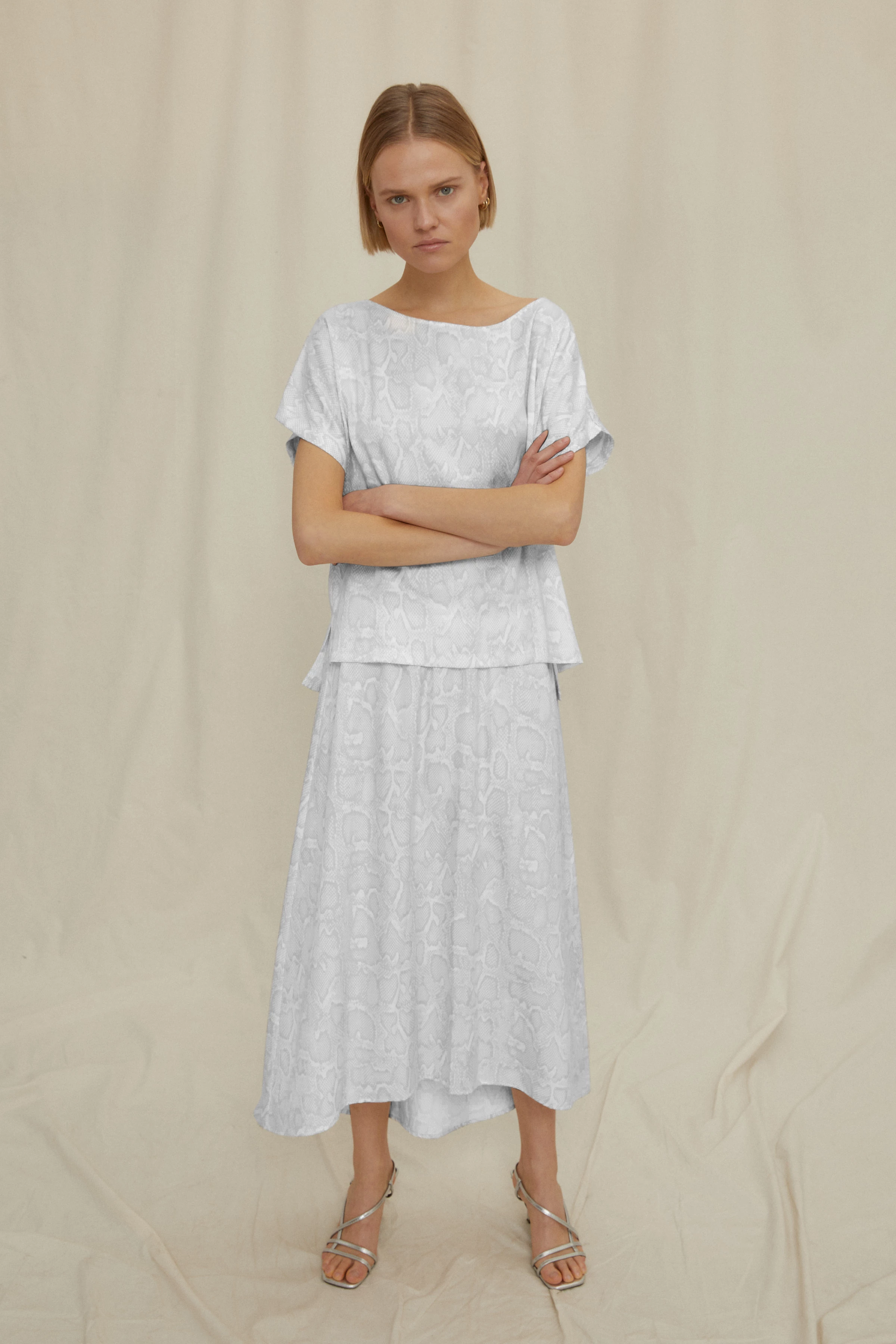 SOMIA - Kurzarmbluse - Damen - grau - Ganzkörper-Frontansicht