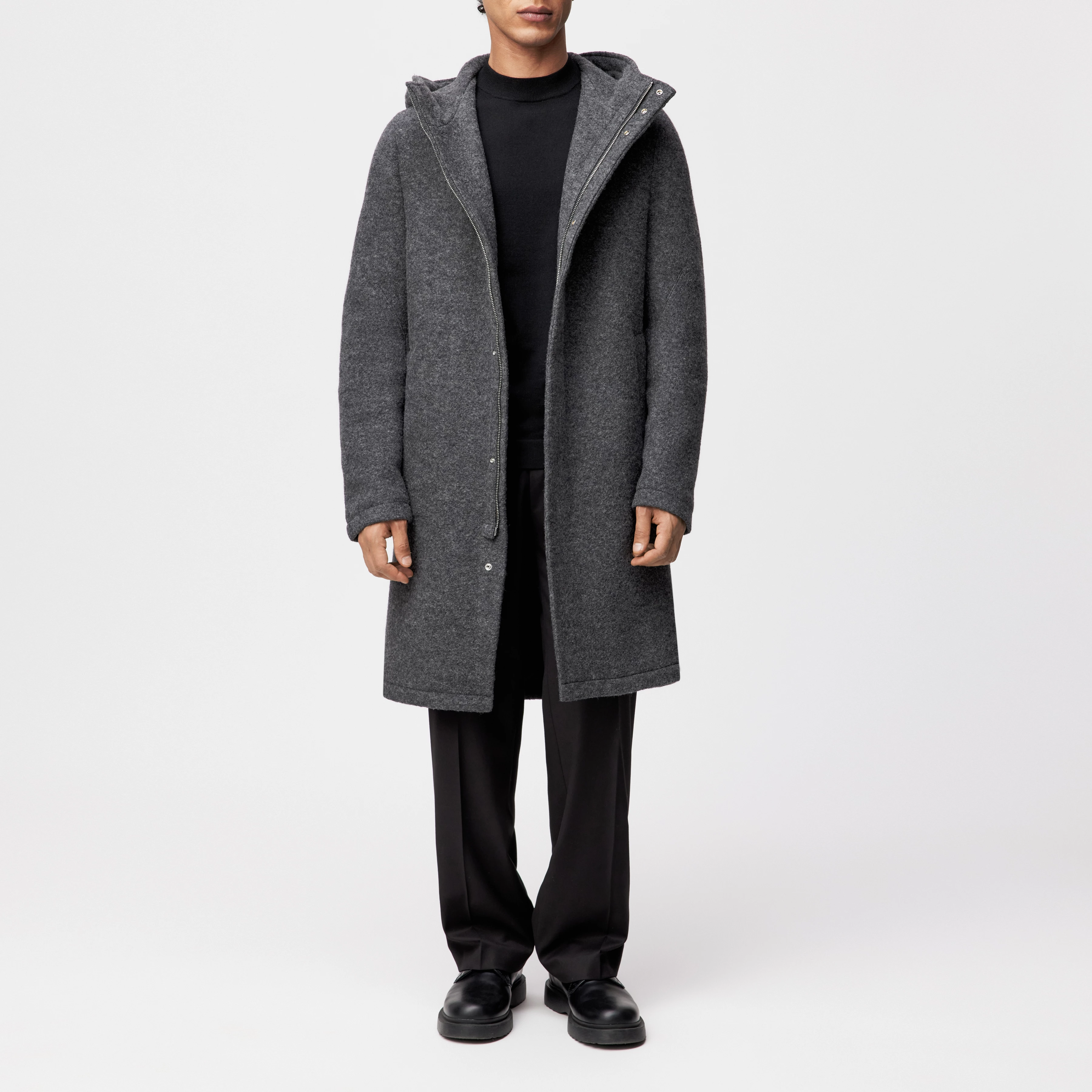 NAUKANO - Mantel mit Kapuze in Wolle - Herren - grau - Frontansicht