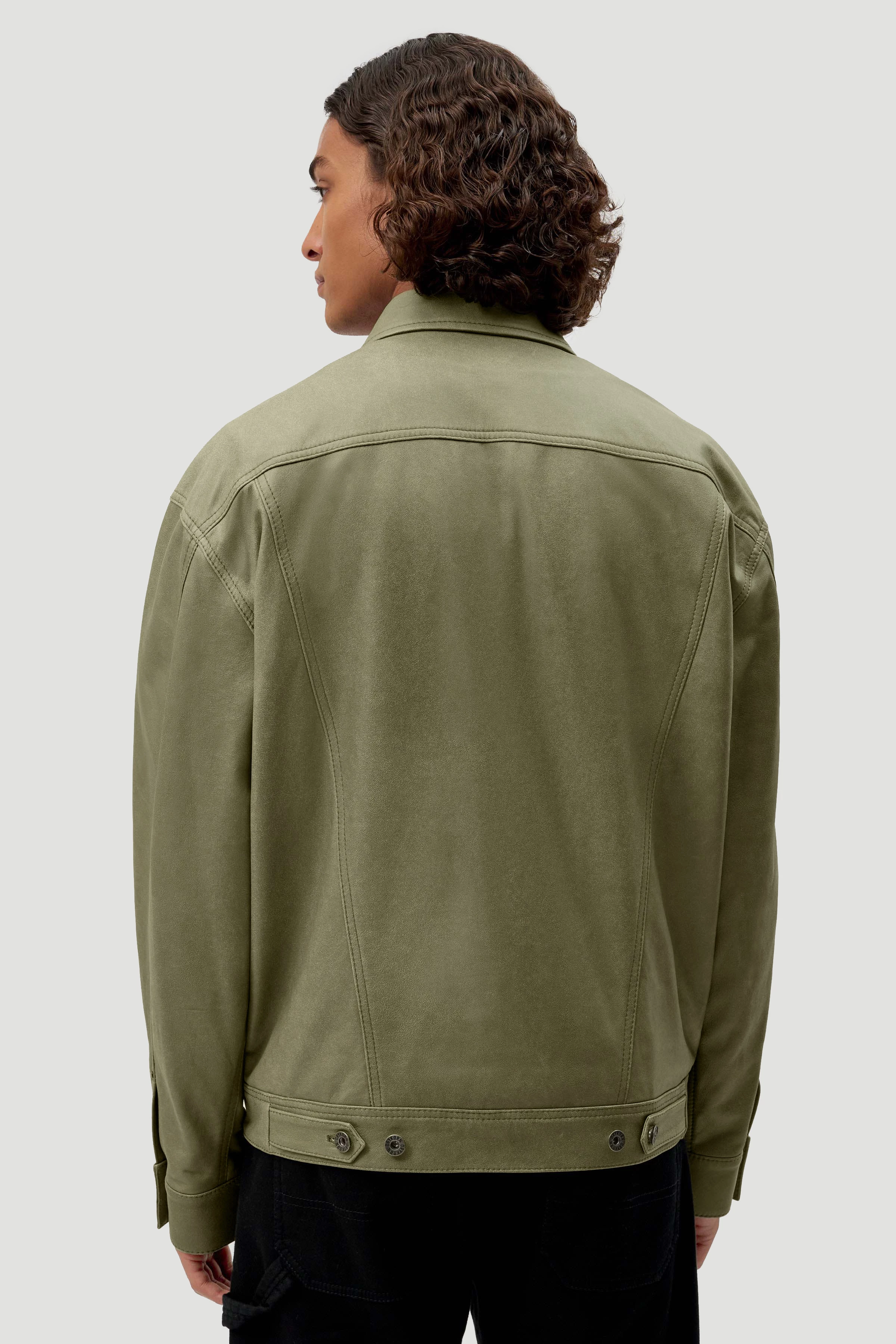 MAJID - Trucker Lederjacke - Herren - grün - Rückansicht