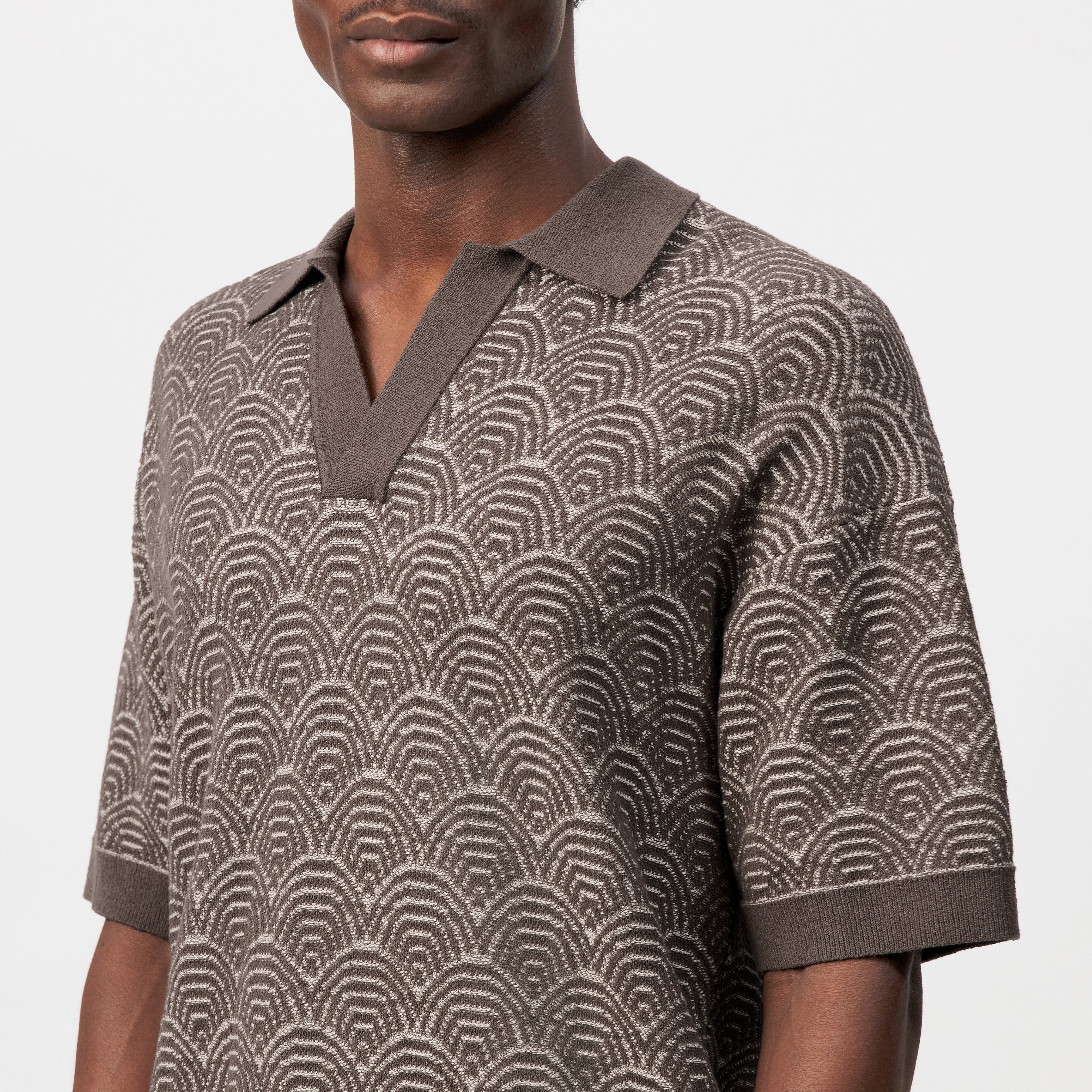 Men knit polo shirt LAURENZZO in brown from DRYKORN