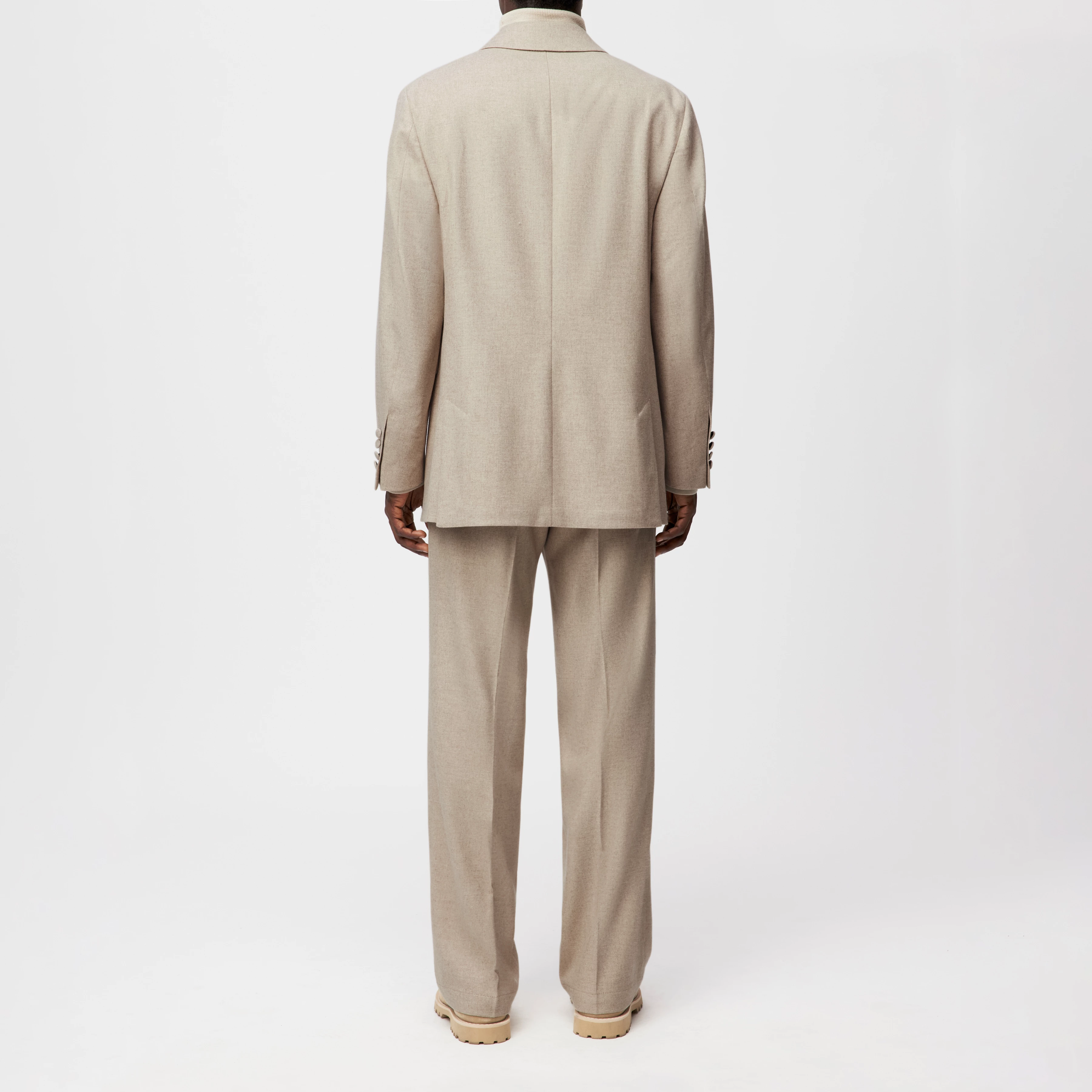 LOGEN - Zweireihiges Sakko mit Spitzkragen in softem Woll-Flanell - Herren - beige - Rückansicht