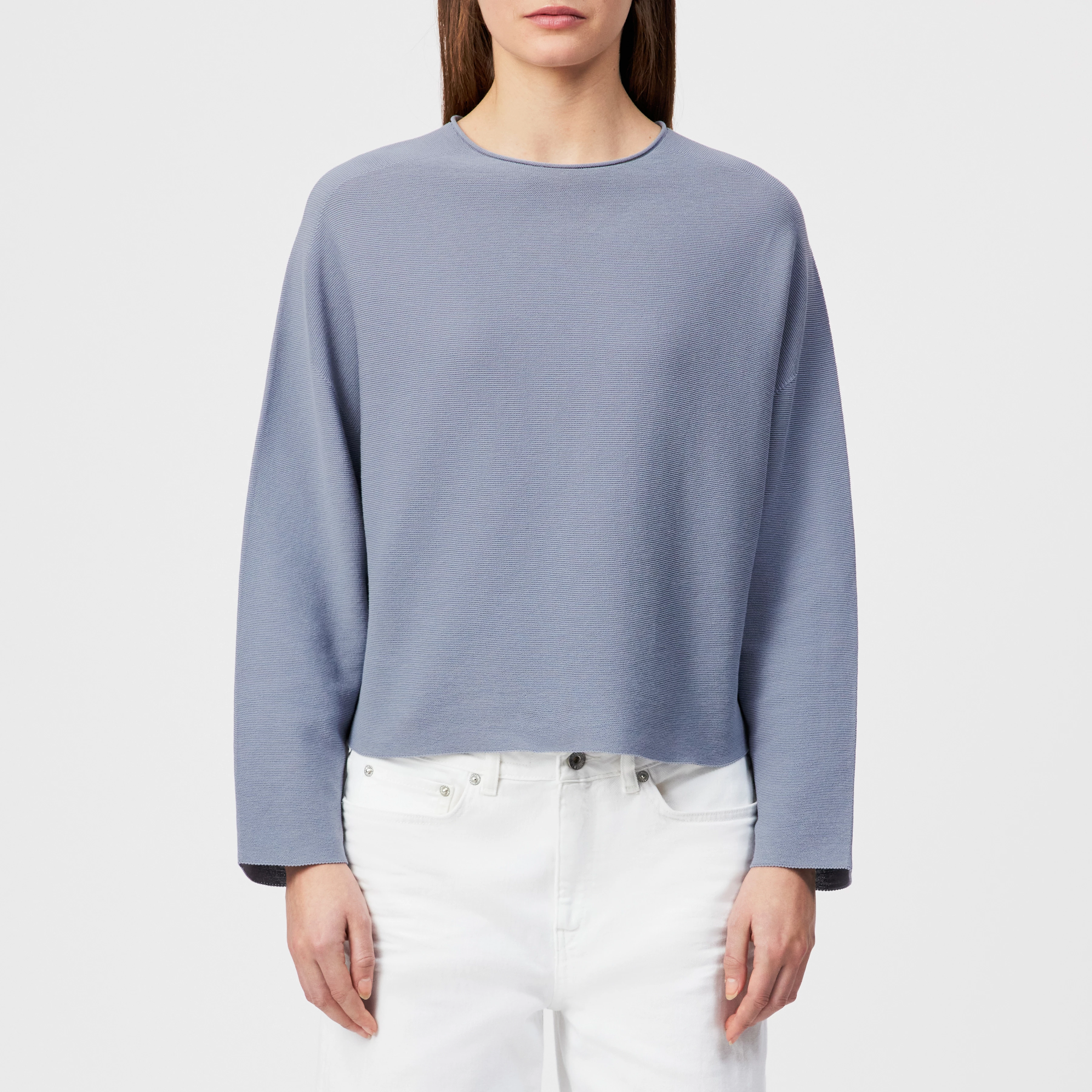 MEAMI - Cropped egg-shape pullover in pure cotton - women - blue - Frontansicht