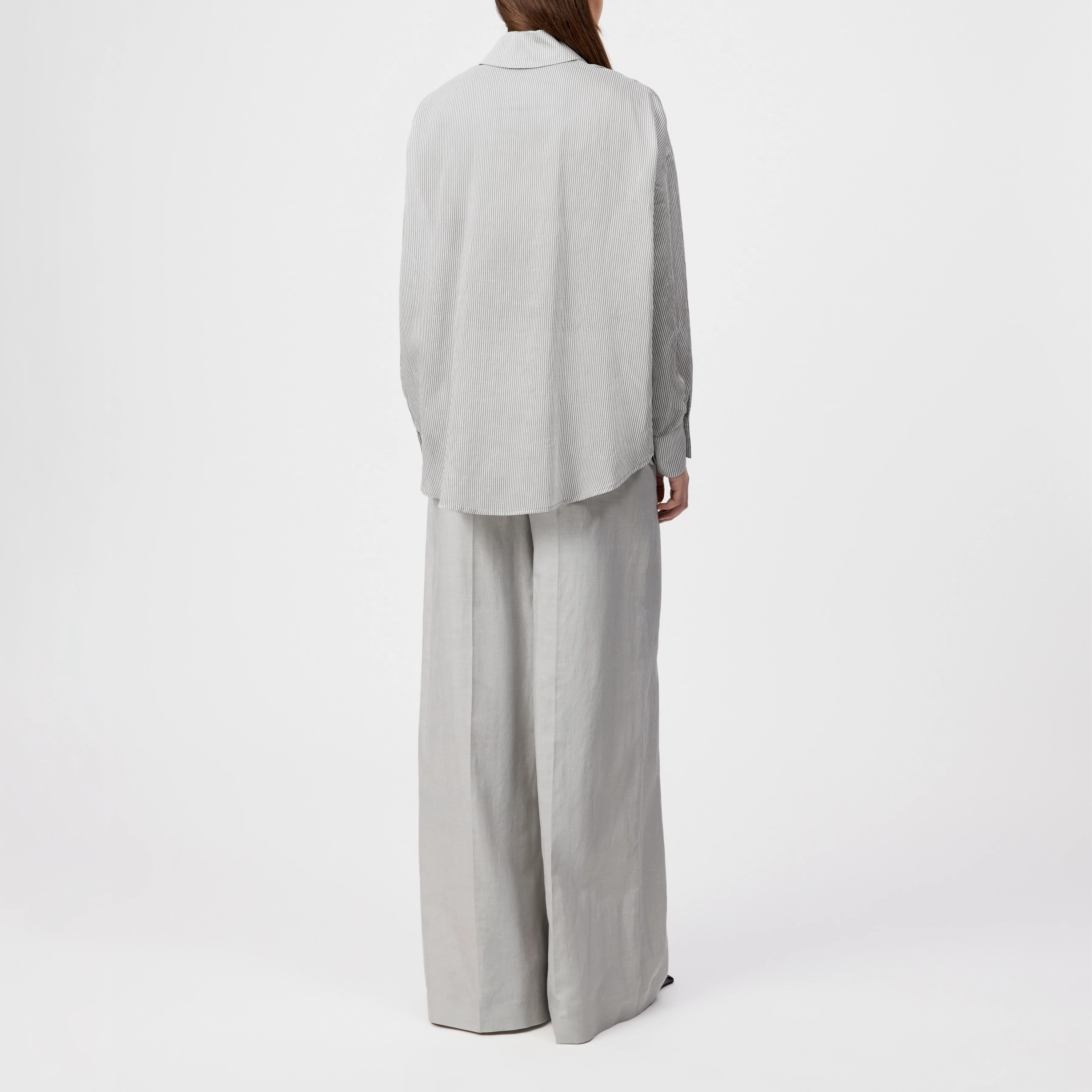 LYNDARA - Casual shirt blouse, quality stripe design. - women - beige - Rückansicht