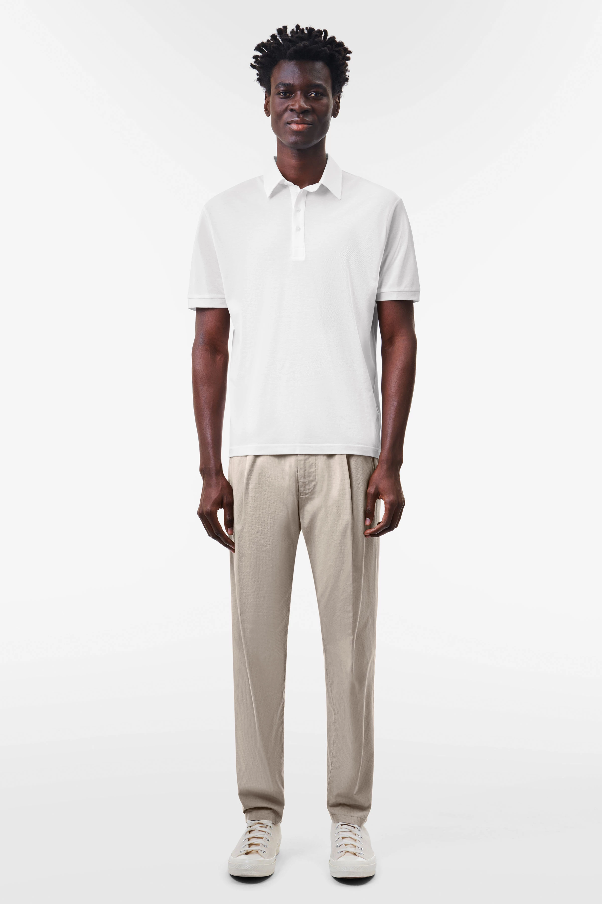 GARRY - 4-knoops polo met omgeslagen kraag in piqué - heren - off white - Ganzkörper-Frontansicht