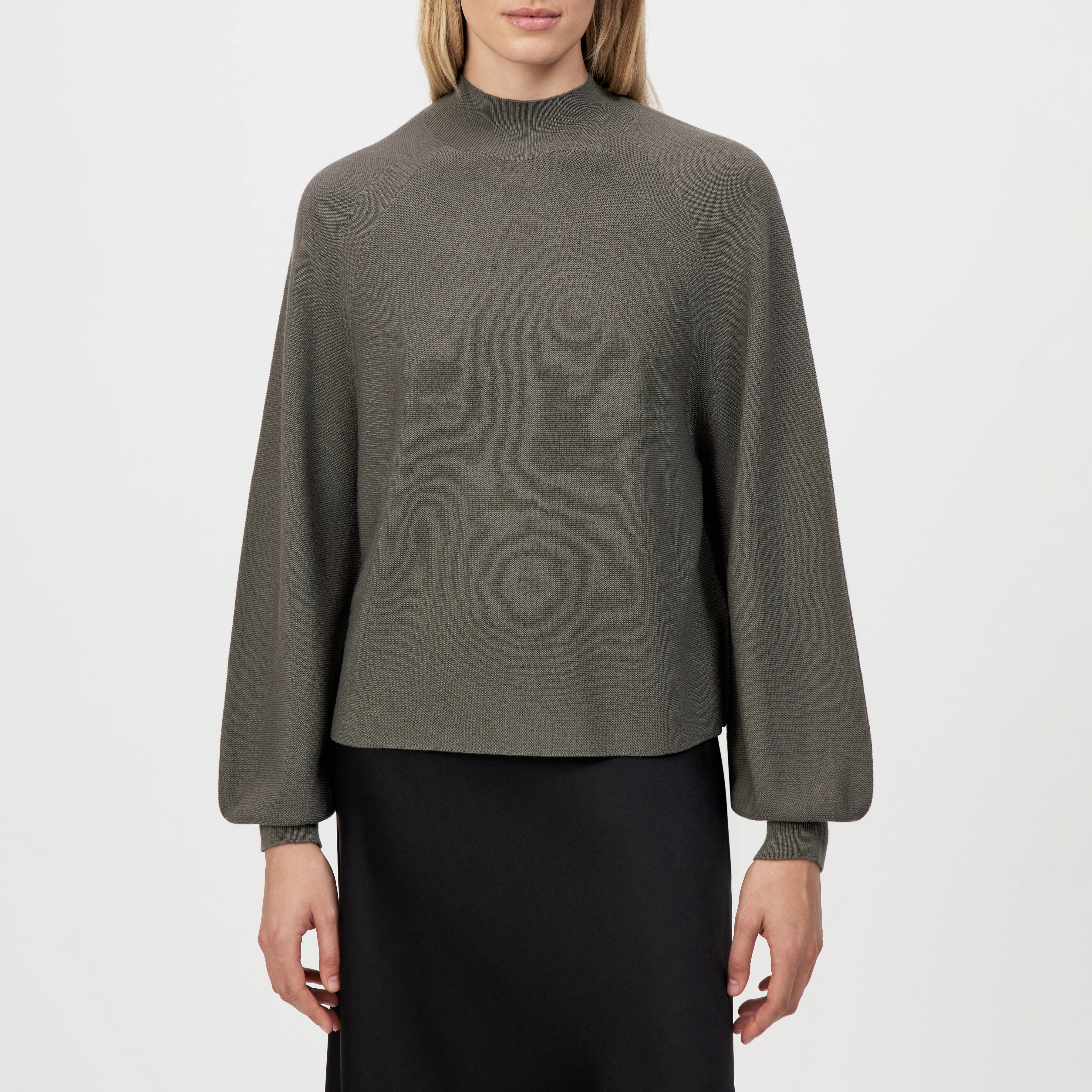 KIMONI - Pull à manches ballon 100 % laine mérinos - women - gris - Frontansicht