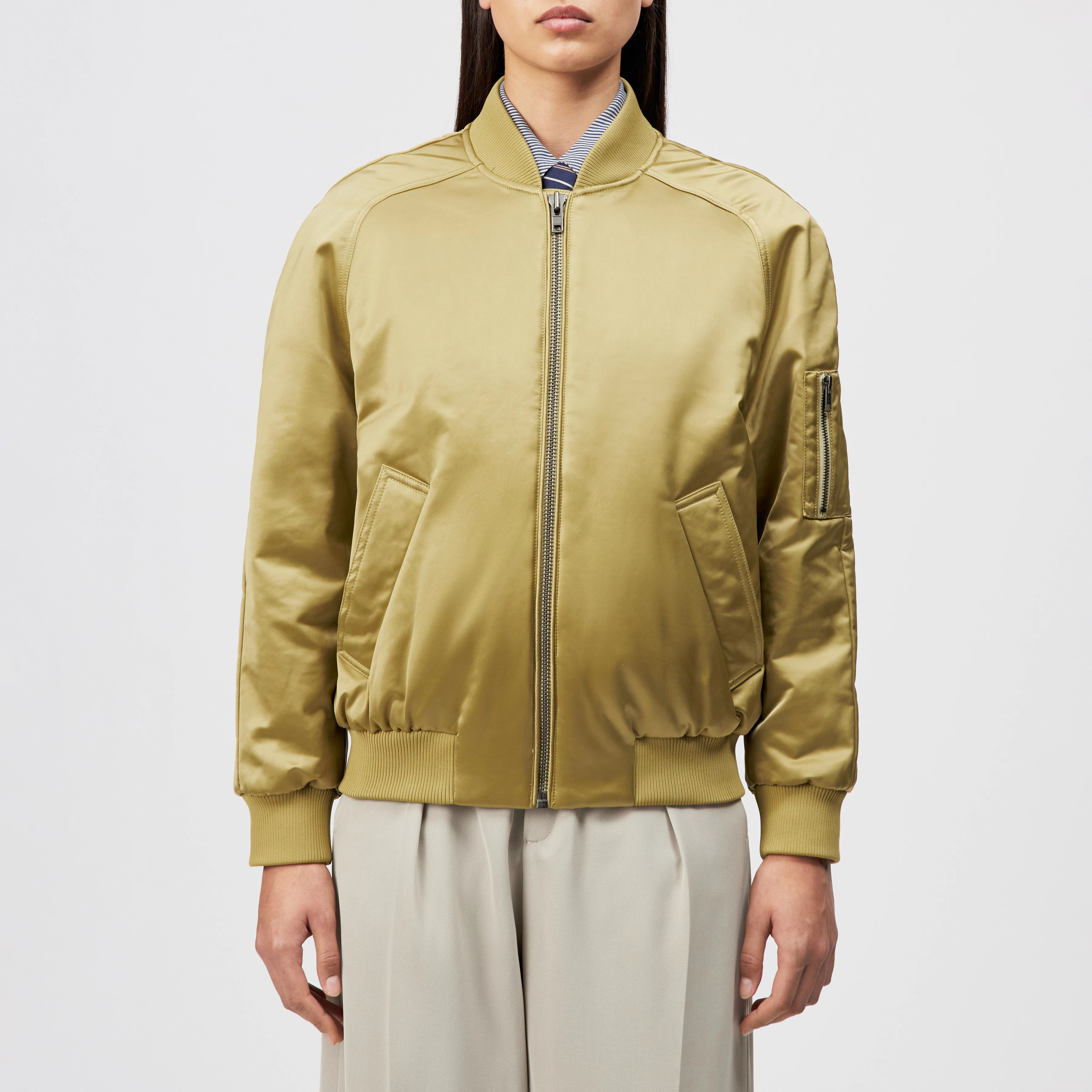 BRAYS - Classic satin-look bomber jacket - women - brown - Frontansicht