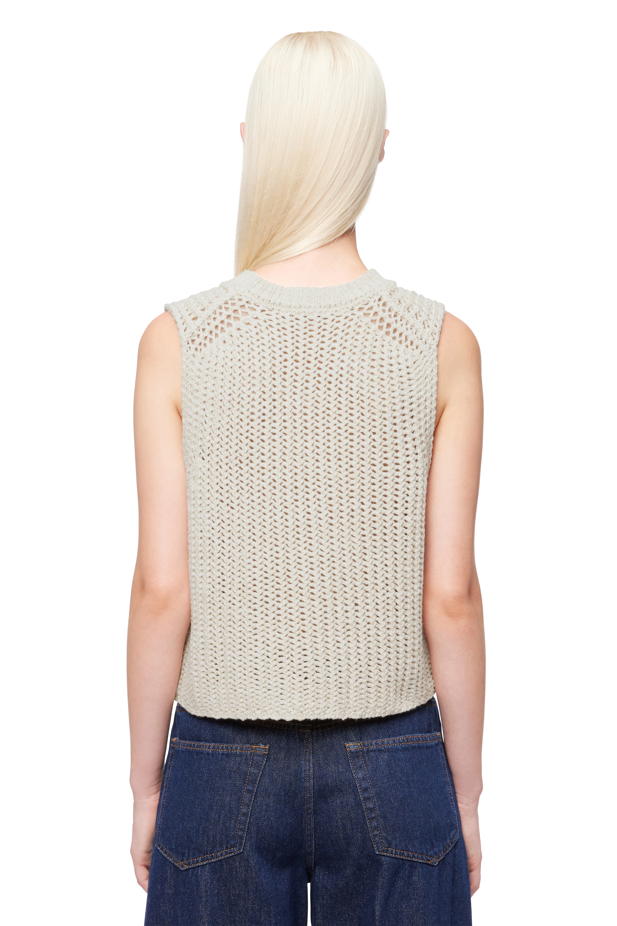 NOARA - Sleeveless knitted top in mouliné cotton yarn - women - beige - Rückansicht