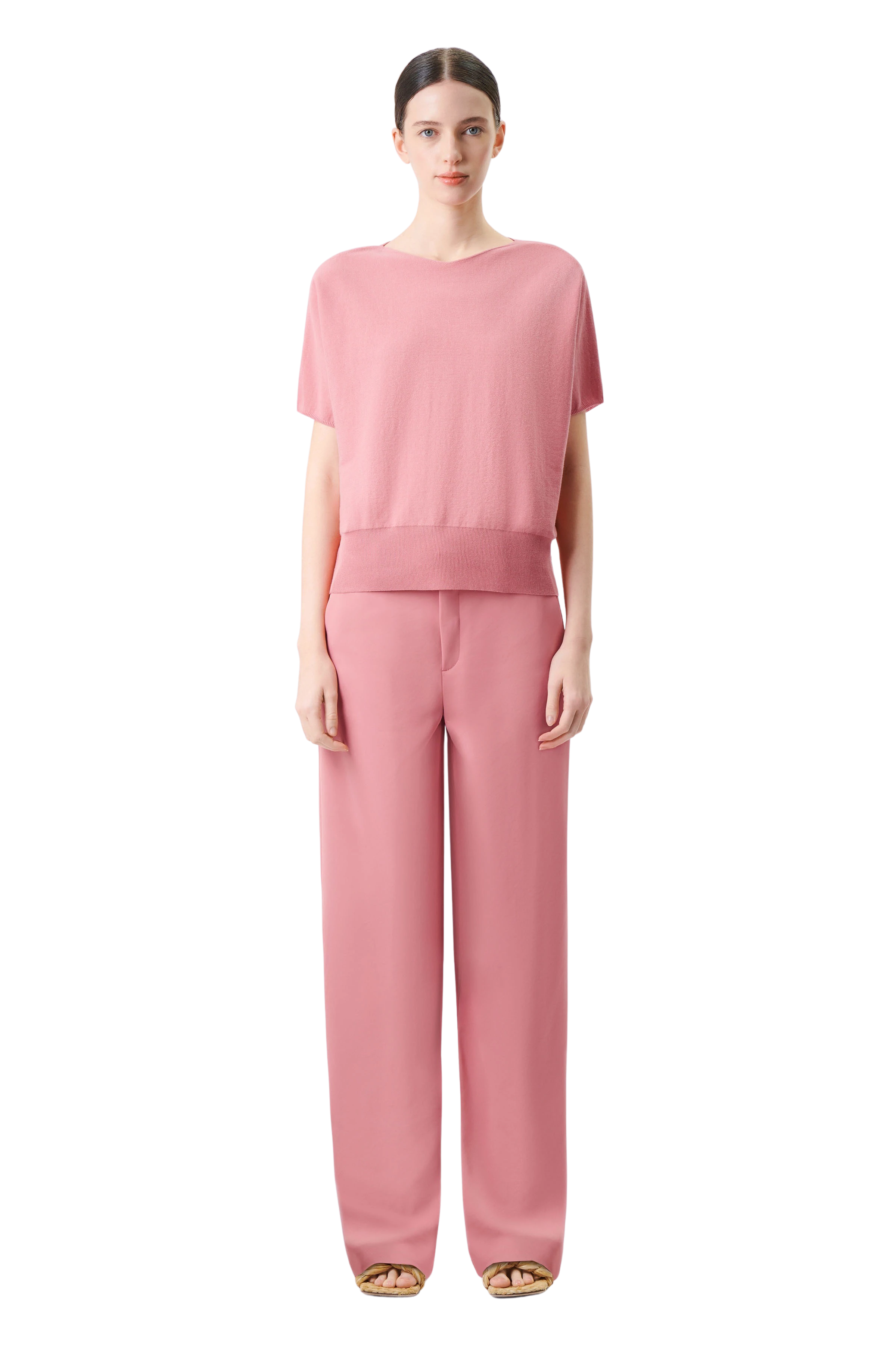 SOMELI - Strick-T-Shirt in Baumwoll-Crêpe - Damen - rosa - Ganzkörper-Frontansicht