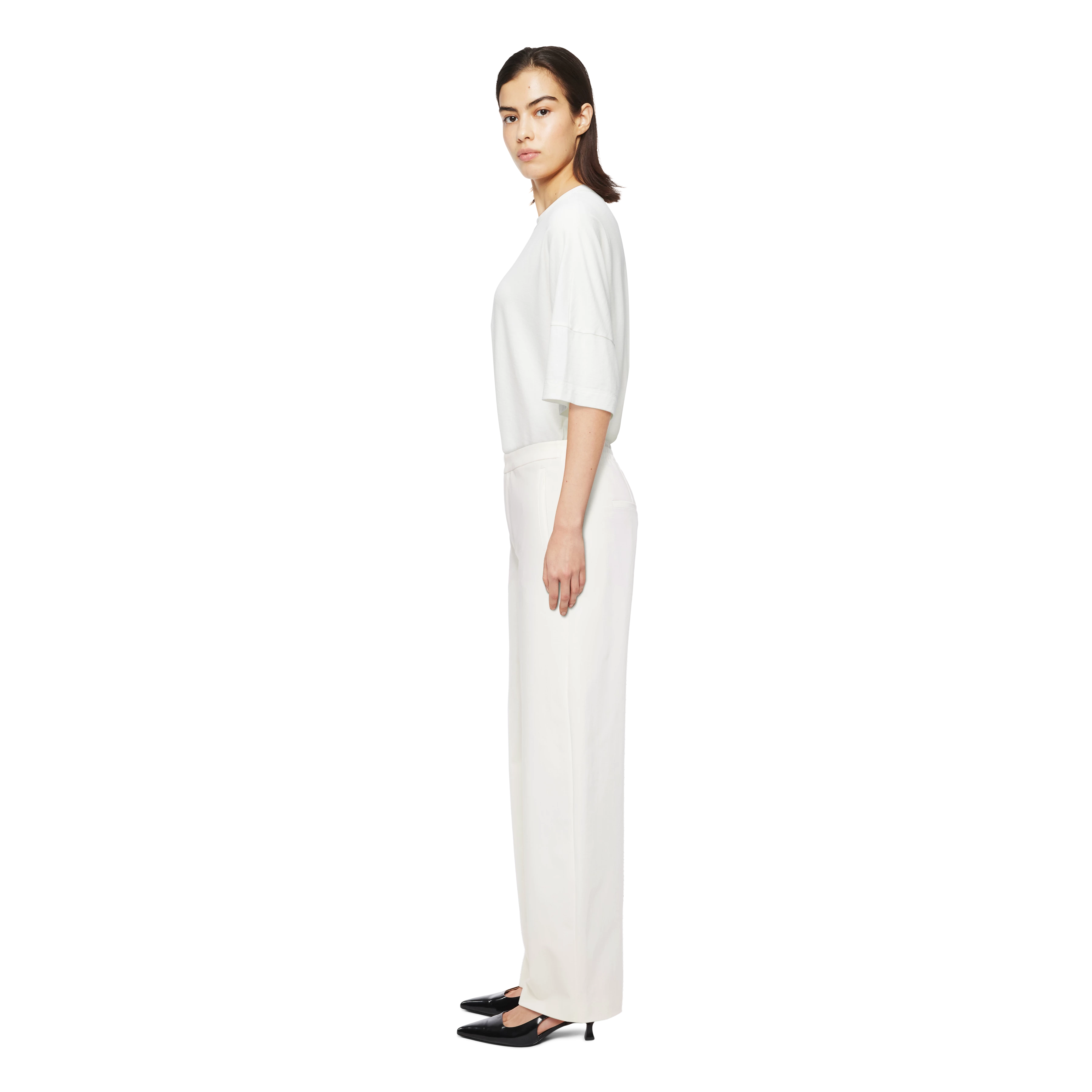 FAE_0 - Trousers with barrel leg in Punto Milano jersey - women - off white - Seitenansicht