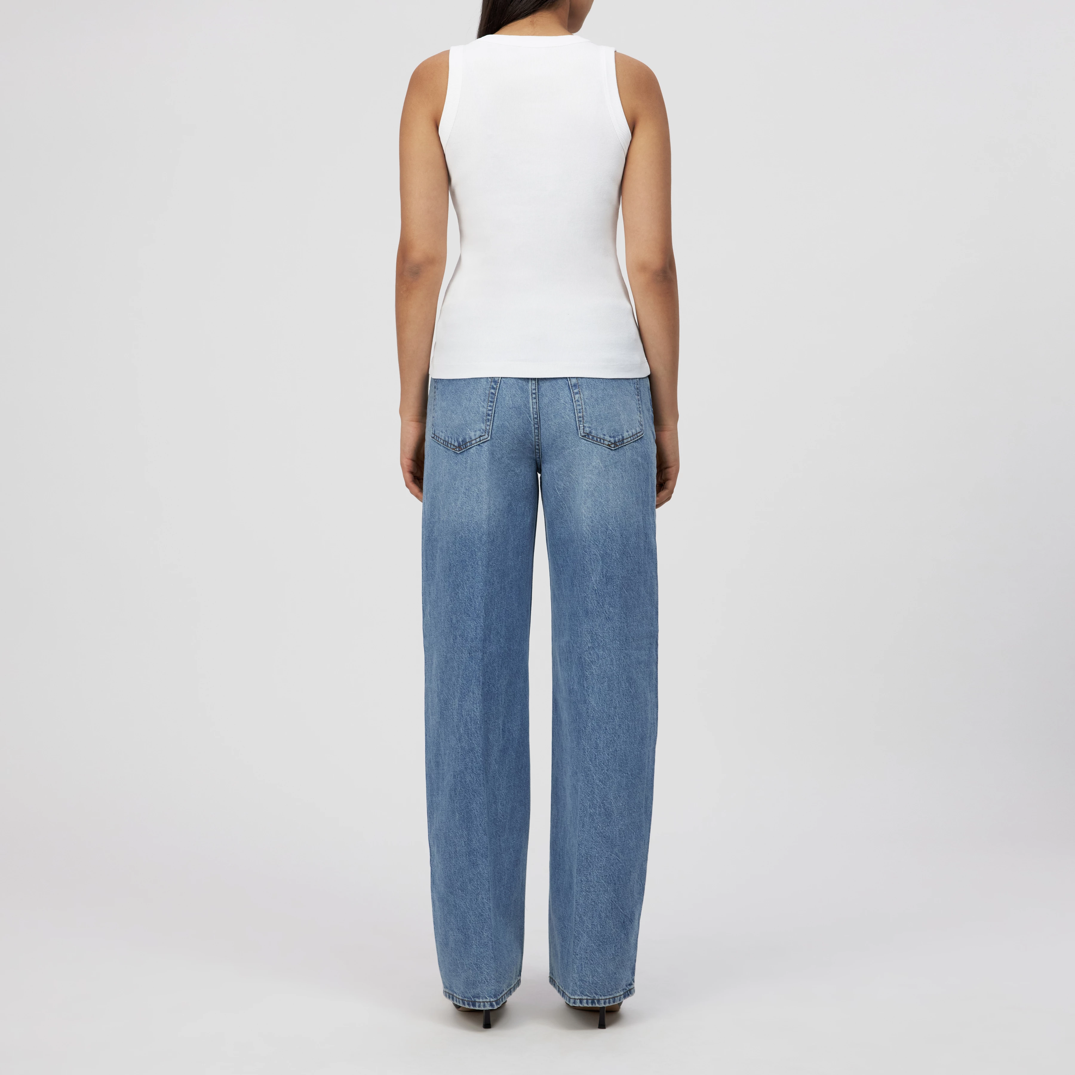 OLINA - Tanktop mit Rundhals in Baumwoll-Rippe - Damen - weiß - Rückansicht