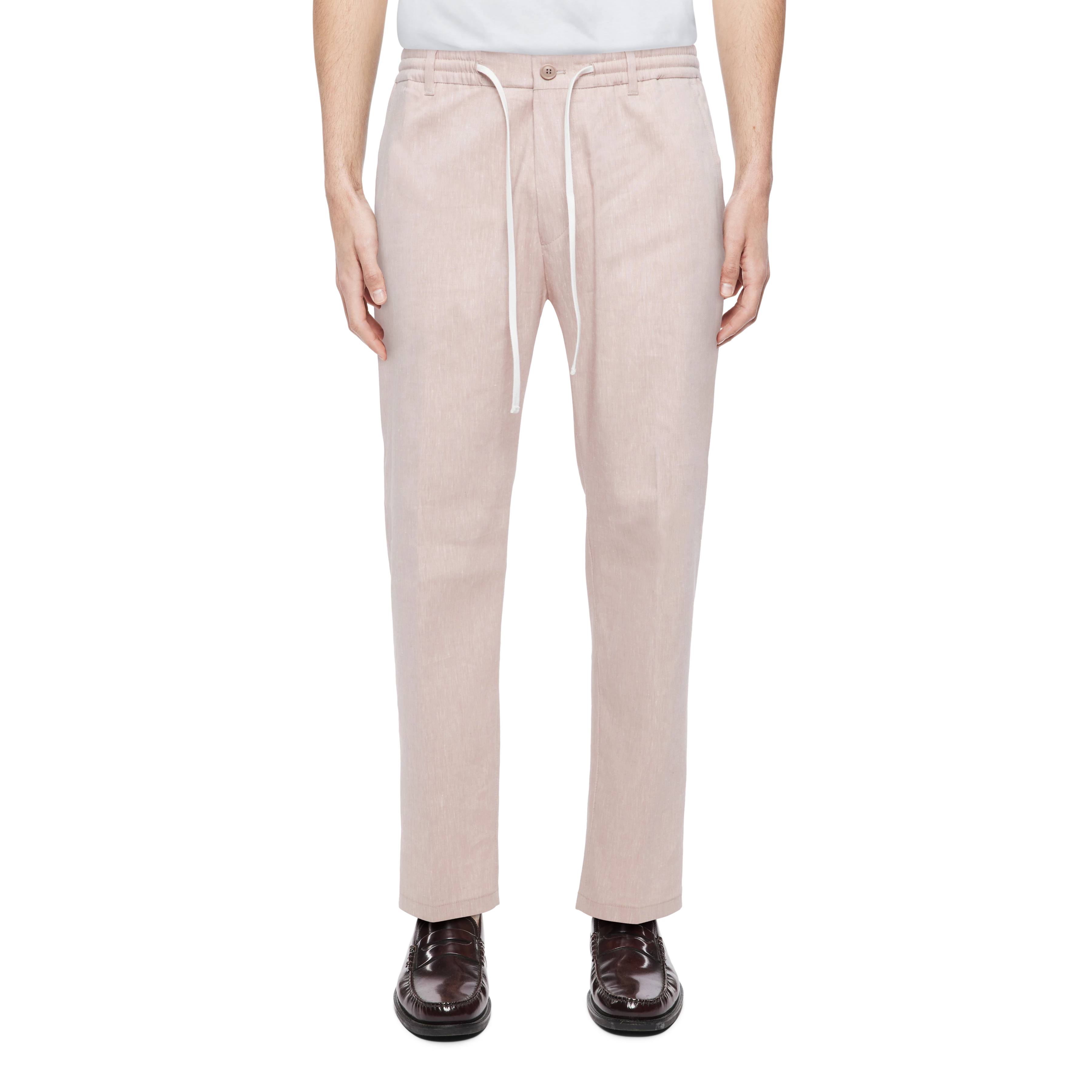 DEGER - Trousers with drawstring in linen mix - men - pink - Frontansicht