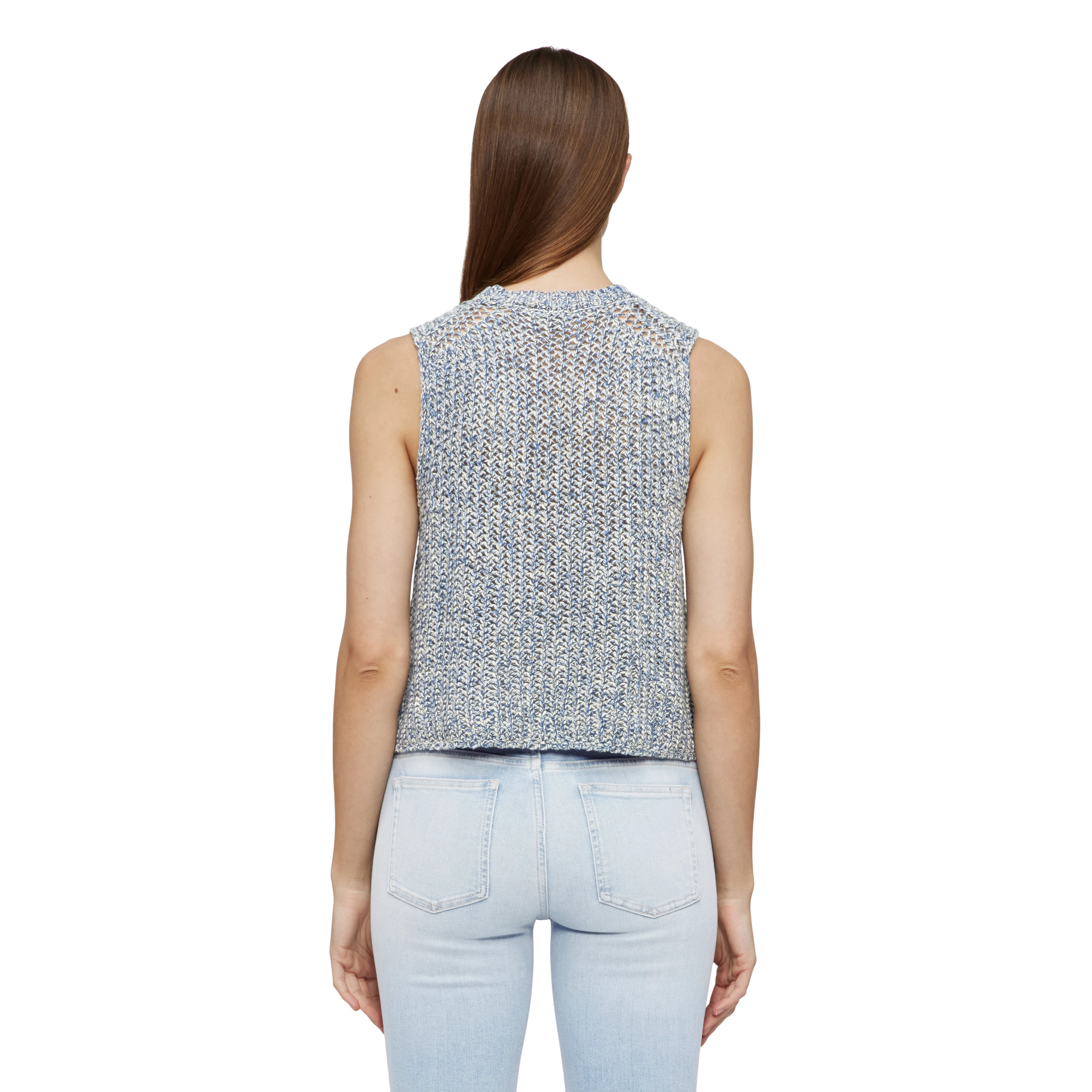 NOARA - Sleeveless knitted top in mouliné cotton yarn - women - blue - Rückansicht