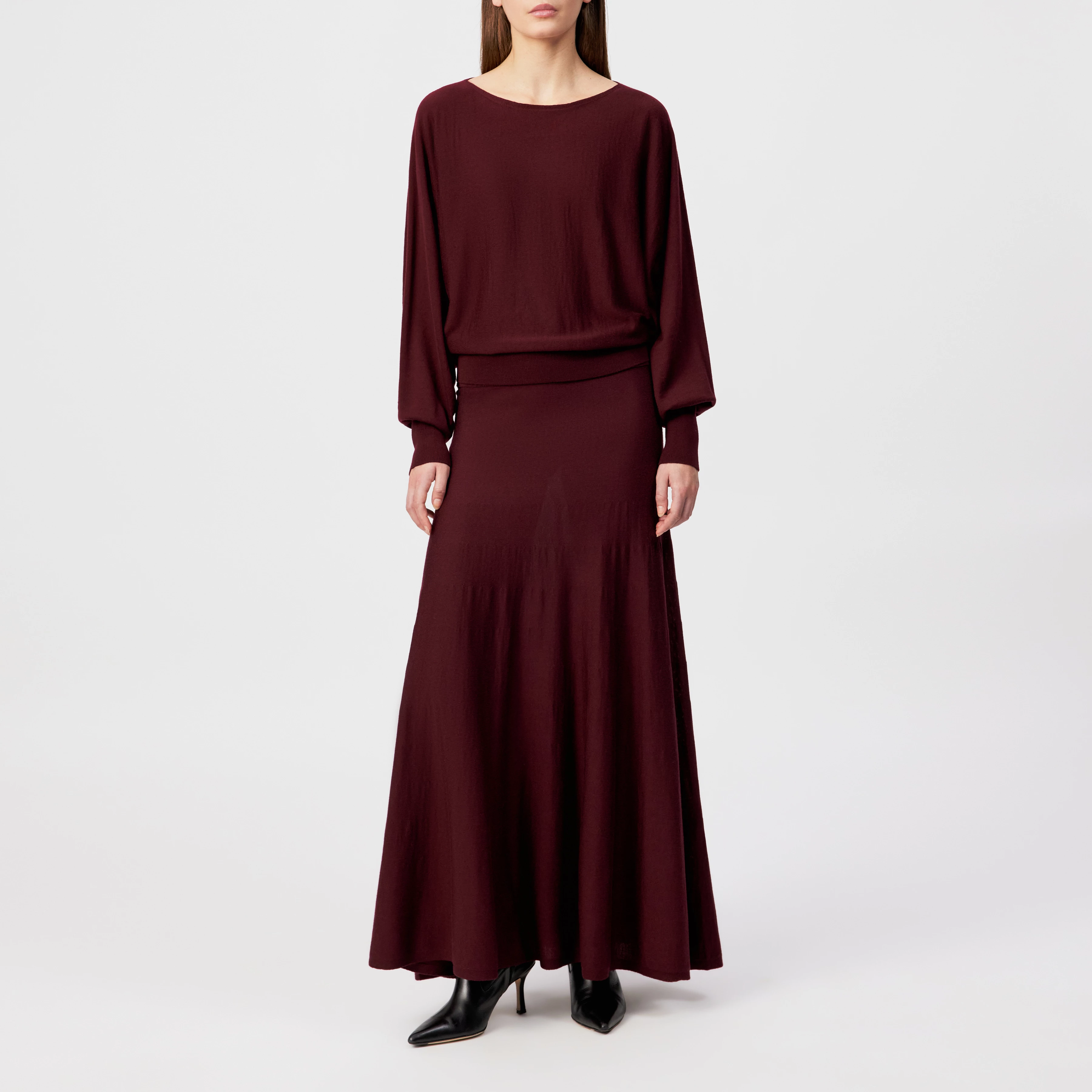 TENSYA - Flared knit skirt in 100% merino wool - women - red - Ganzkörper-Frontansicht