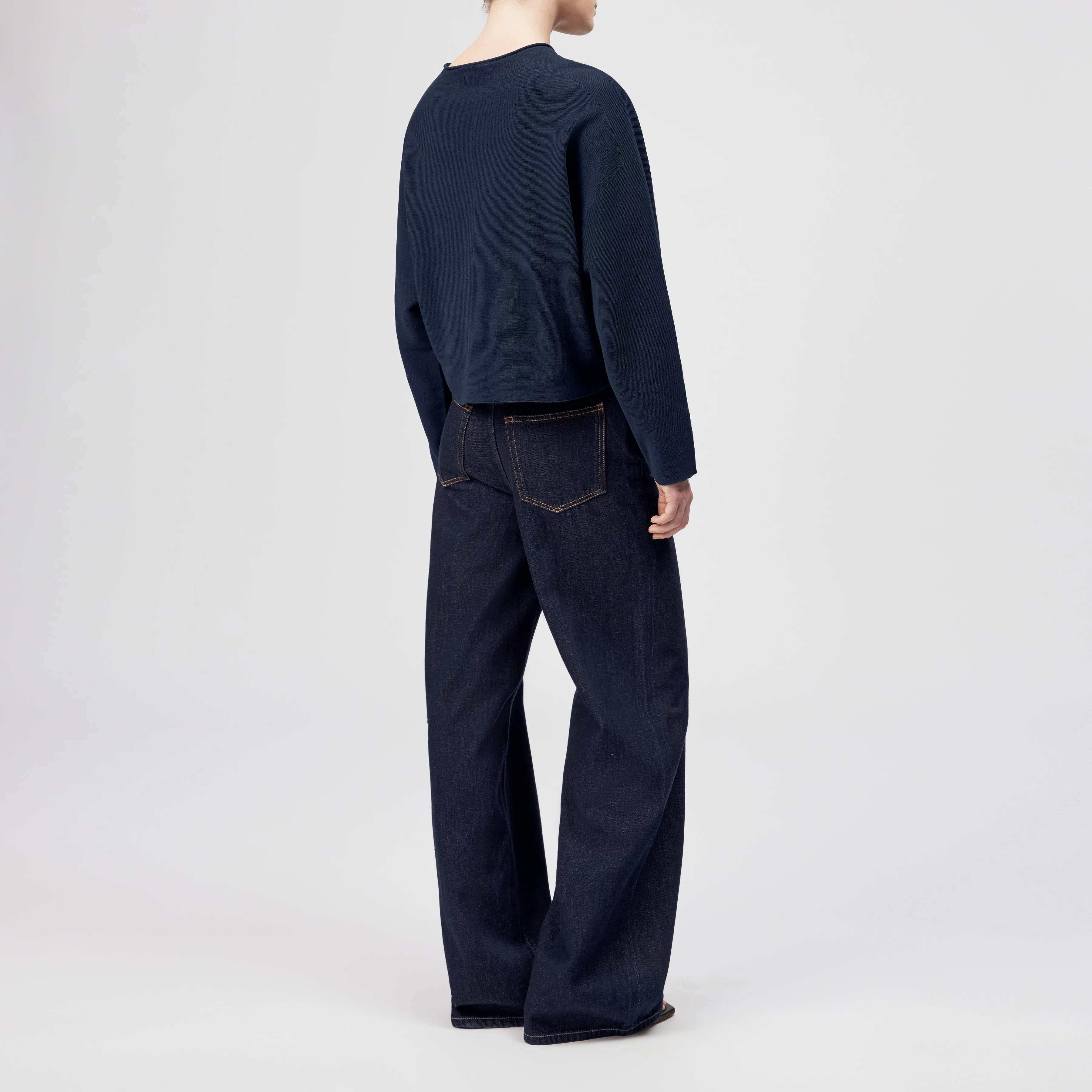 MEAMI - Cropped egg-shape pullover in pure cotton - women - blue - Rückansicht