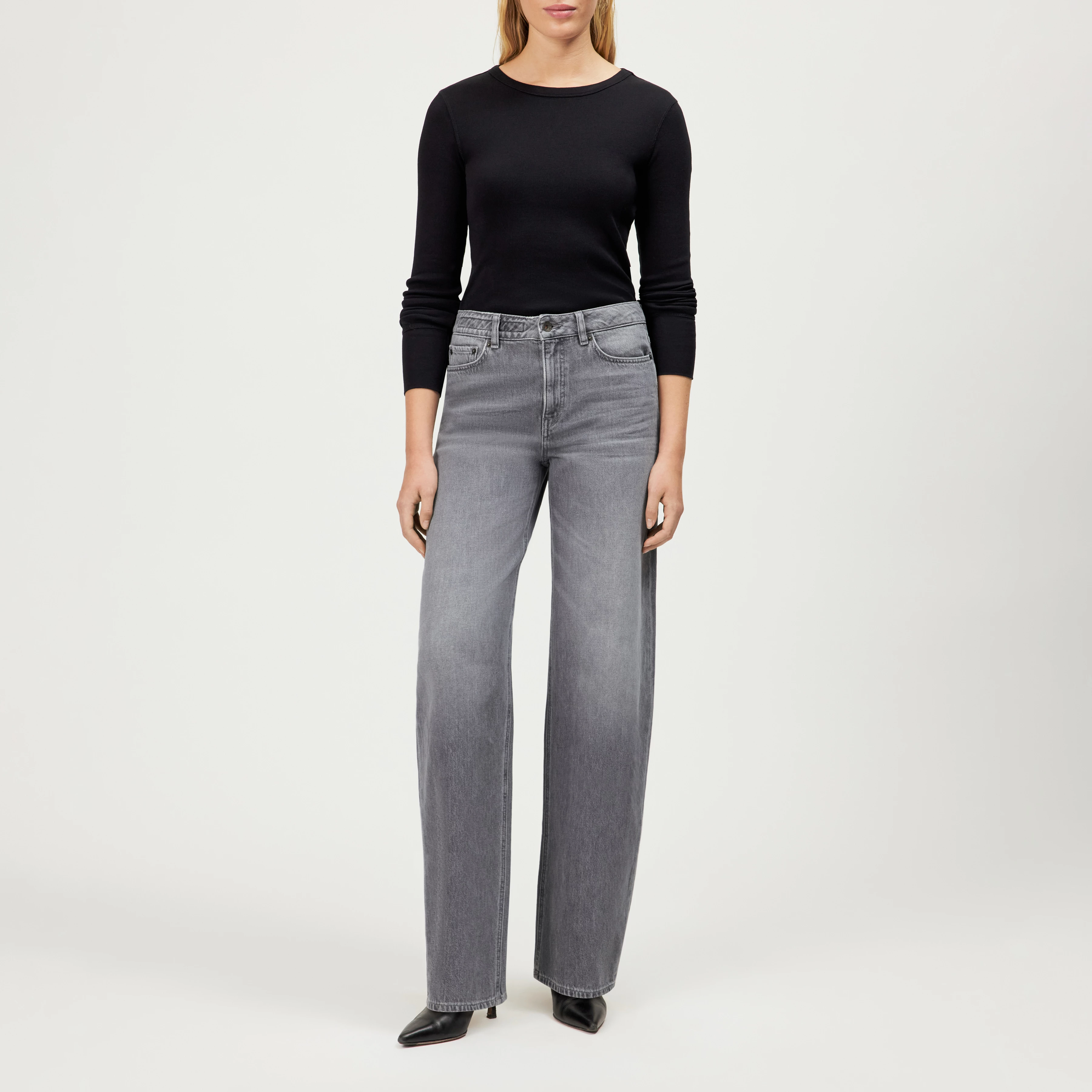 MEDLEY - Pure cotton mid-waist jeans. - women - grey - Ganzkörper-Frontansicht