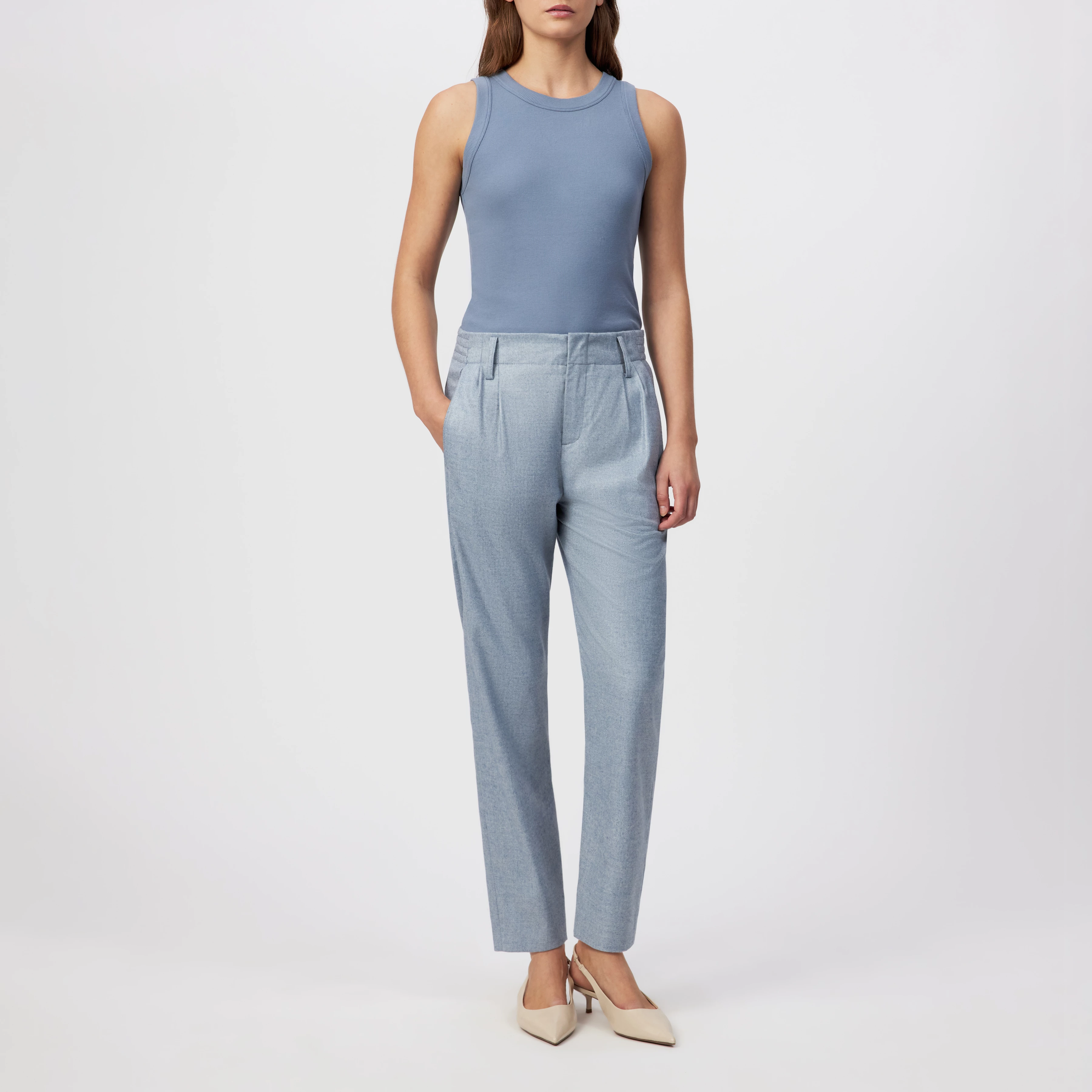 DISPATCH_0 - Pleated trousers in soft flannel - women - blue - Ganzkörper-Frontansicht