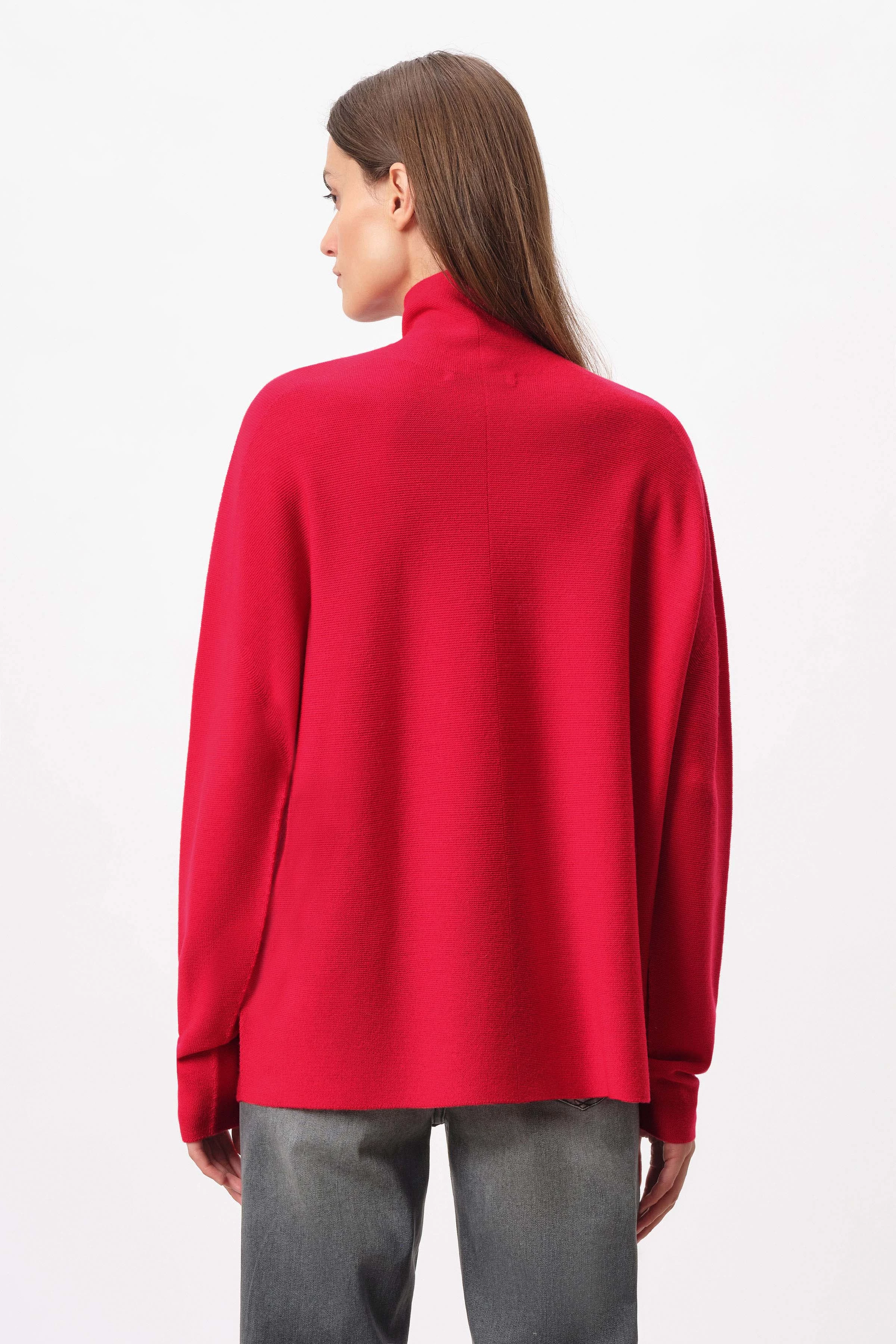 LIORA - Eivormige coltrui van merinowol - dames - rood - Rückansicht