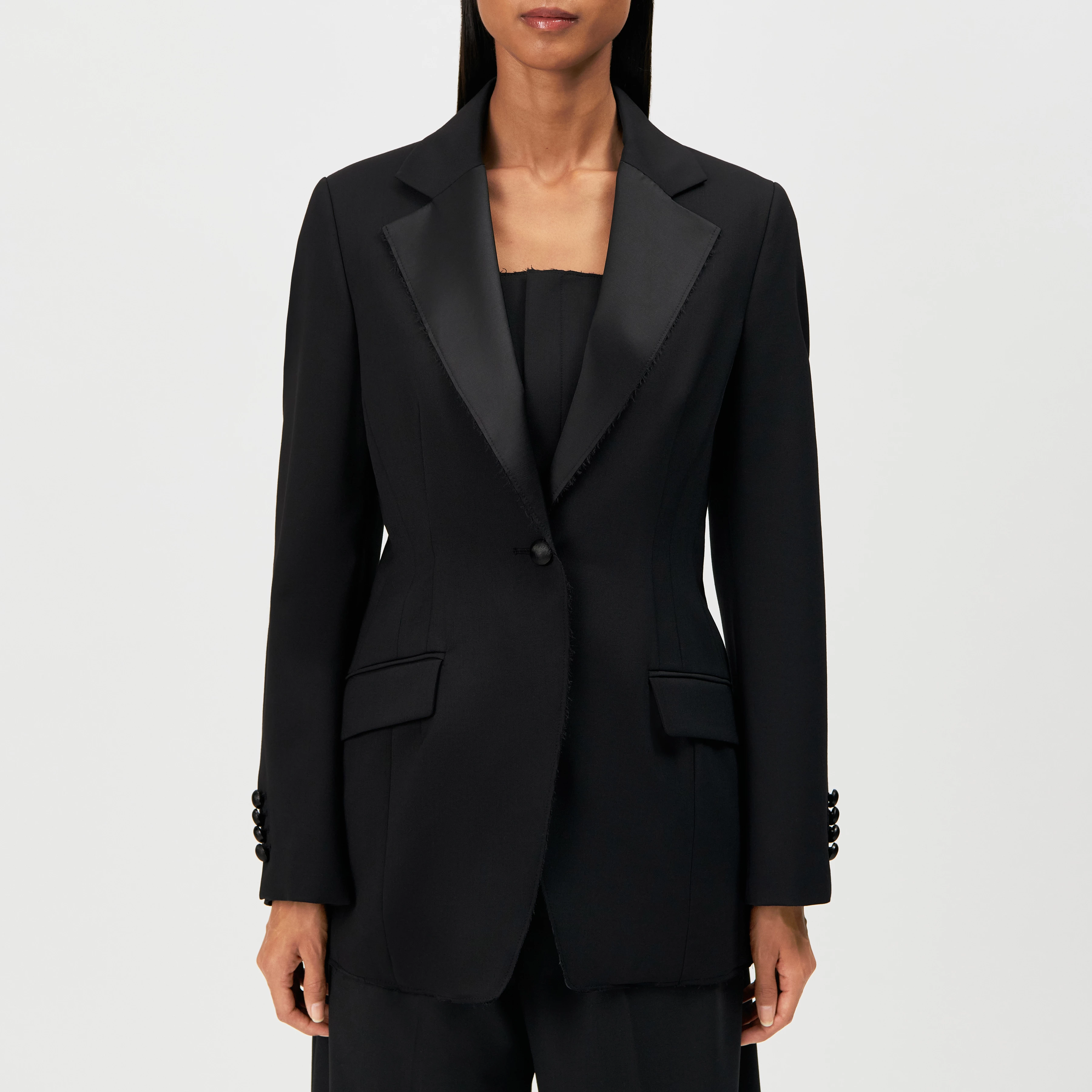 LINLEY_1 - Long blazer with notched lapels - women - black - Frontansicht