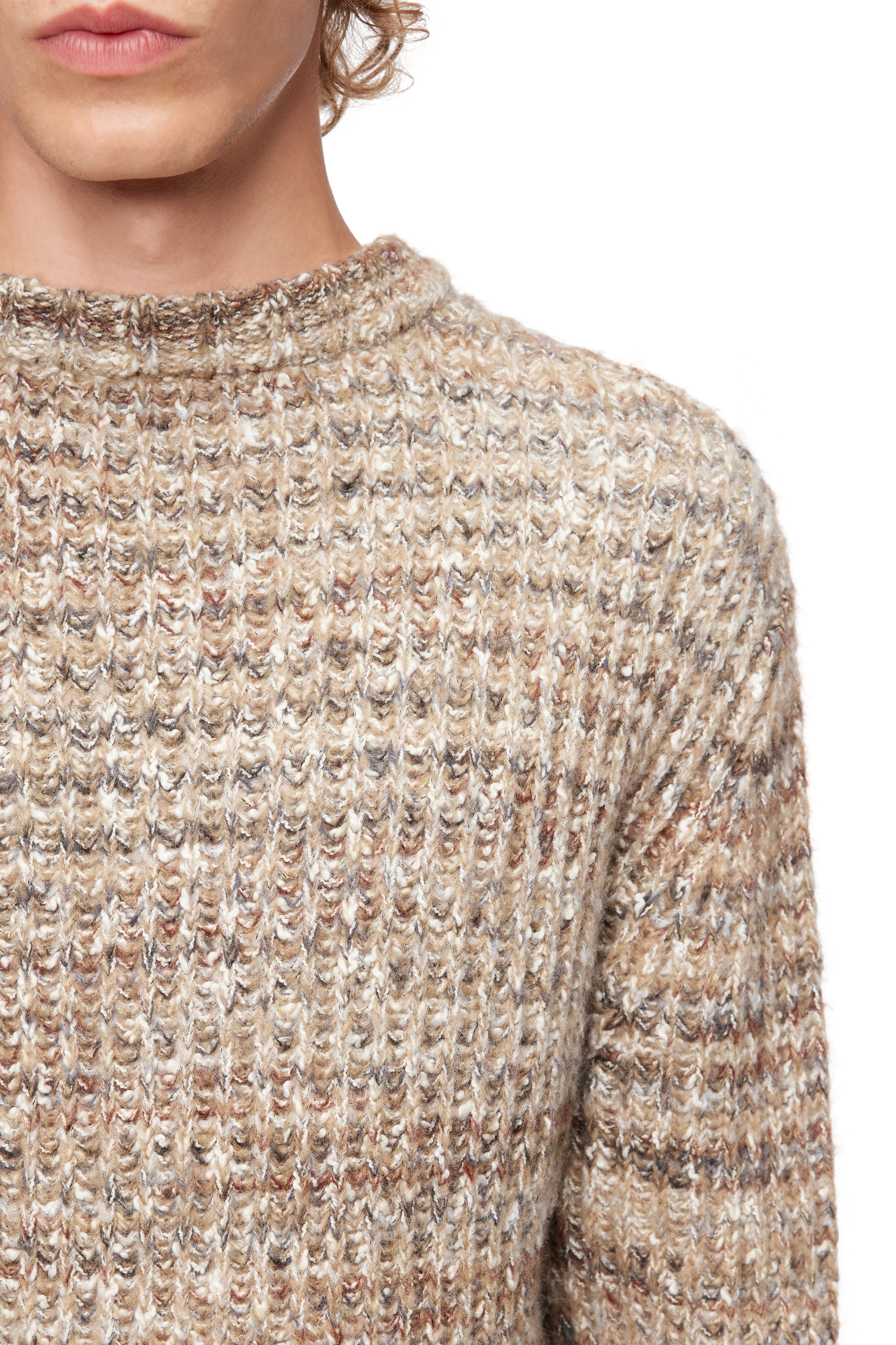 LEANDO - Round-neck jumper in cotton-wool blend - men - beige - Seitenansicht