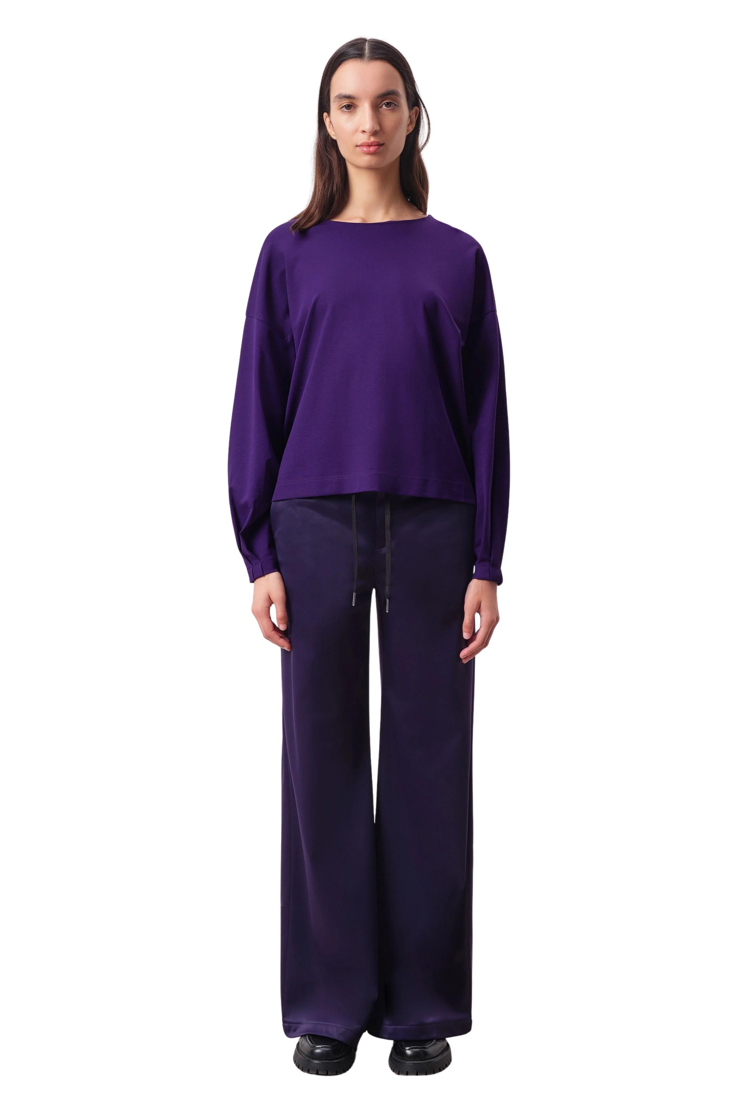 GADESSY - Long sleeve with scoop neckline in clean jersey - women - purple - Ganzkörper-Frontansicht