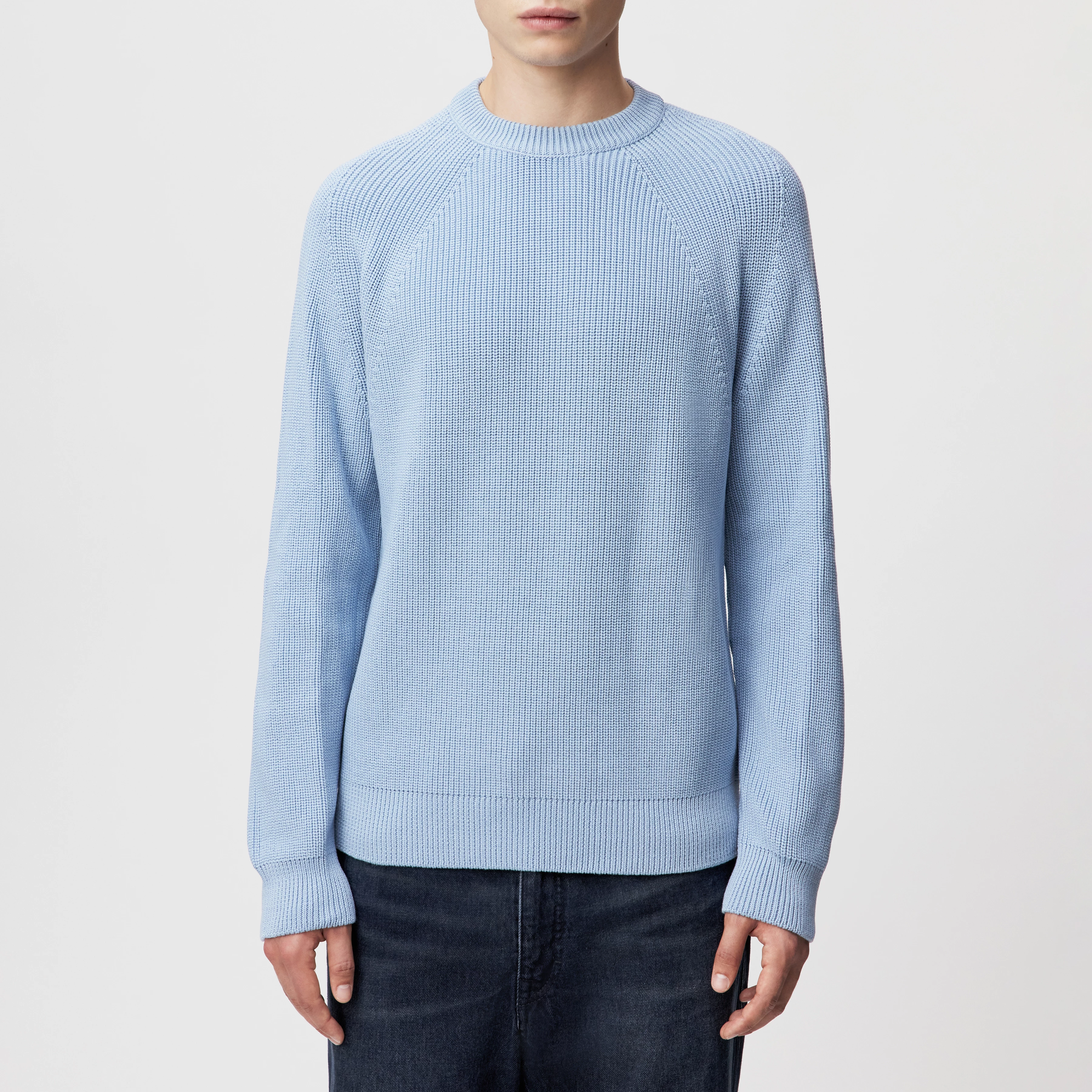 RIPPLEY - Knitted jumper in ribbed cotton - men - blue - Frontansicht