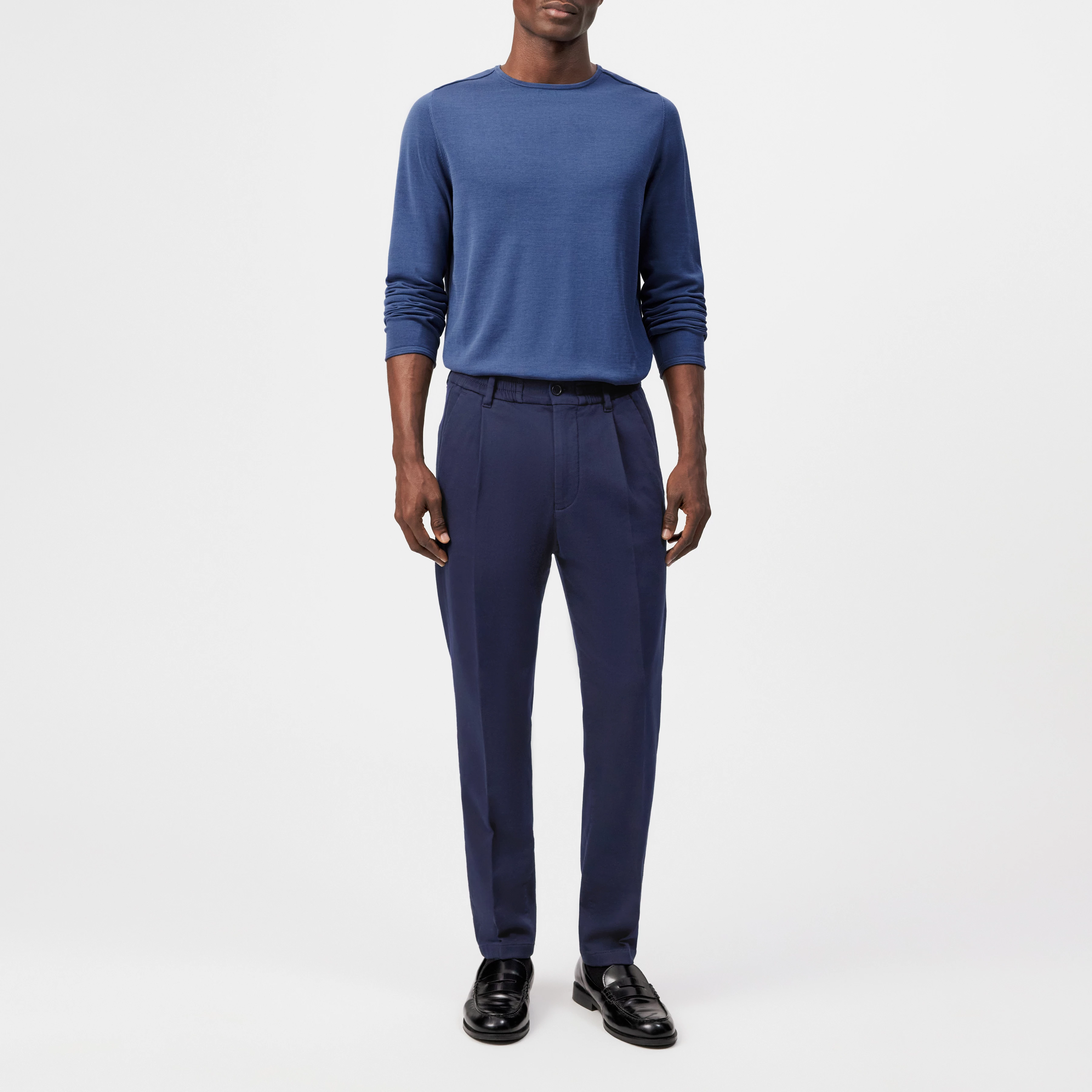 CHASY - Casual broek met bandplooien van katoen-viscosemix - heren - blauw - Ganzkörper-Frontansicht