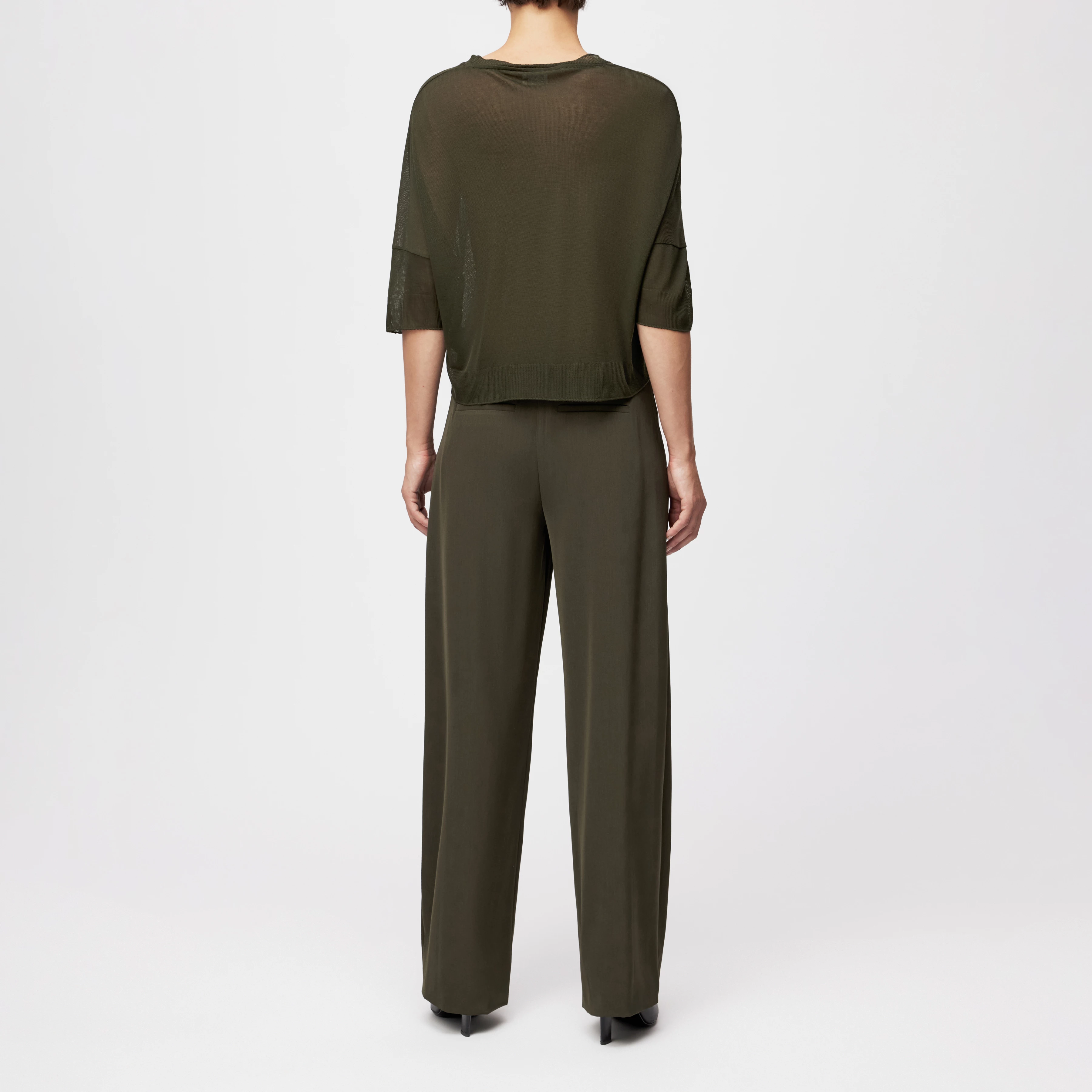 KUSIA - Verkürztes T-Shirt in transparentem Lyocell - Damen - grün - Rückansicht