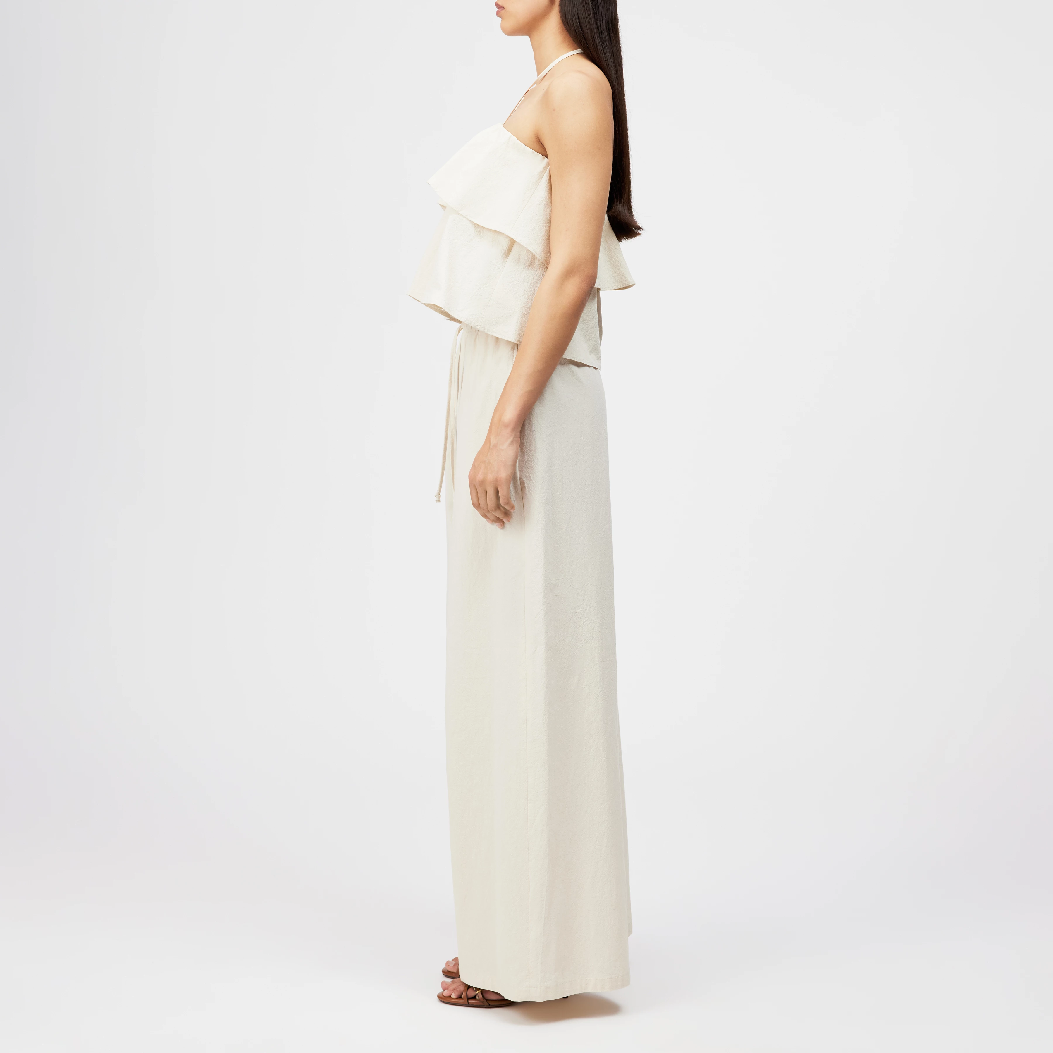 RIVANA - Cropped pure cotton bandeau blouse - women - beige - Seitenansicht