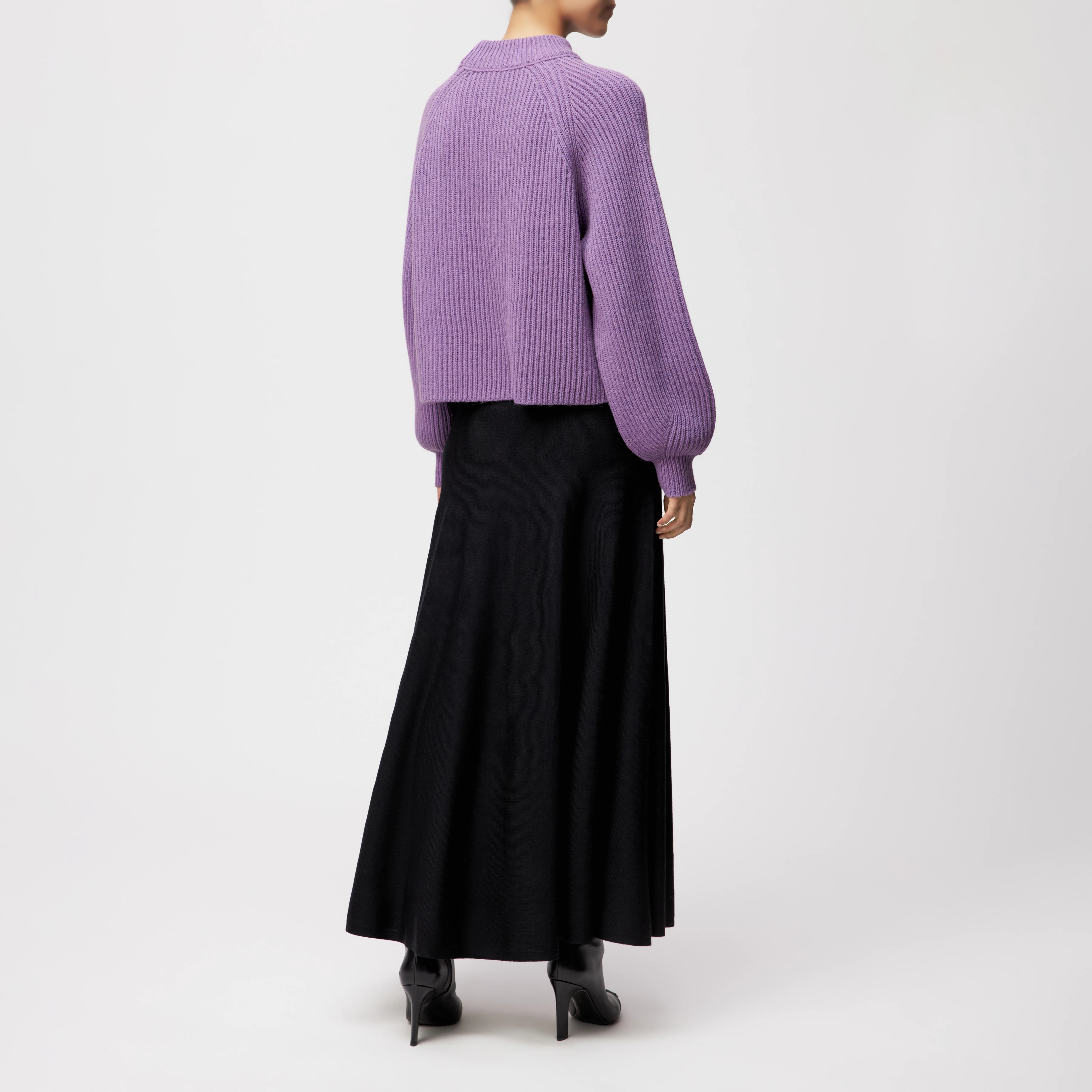 KIMONI - Sweater with balloon sleeves in wool and alpaca blend - women - purple - Rückansicht