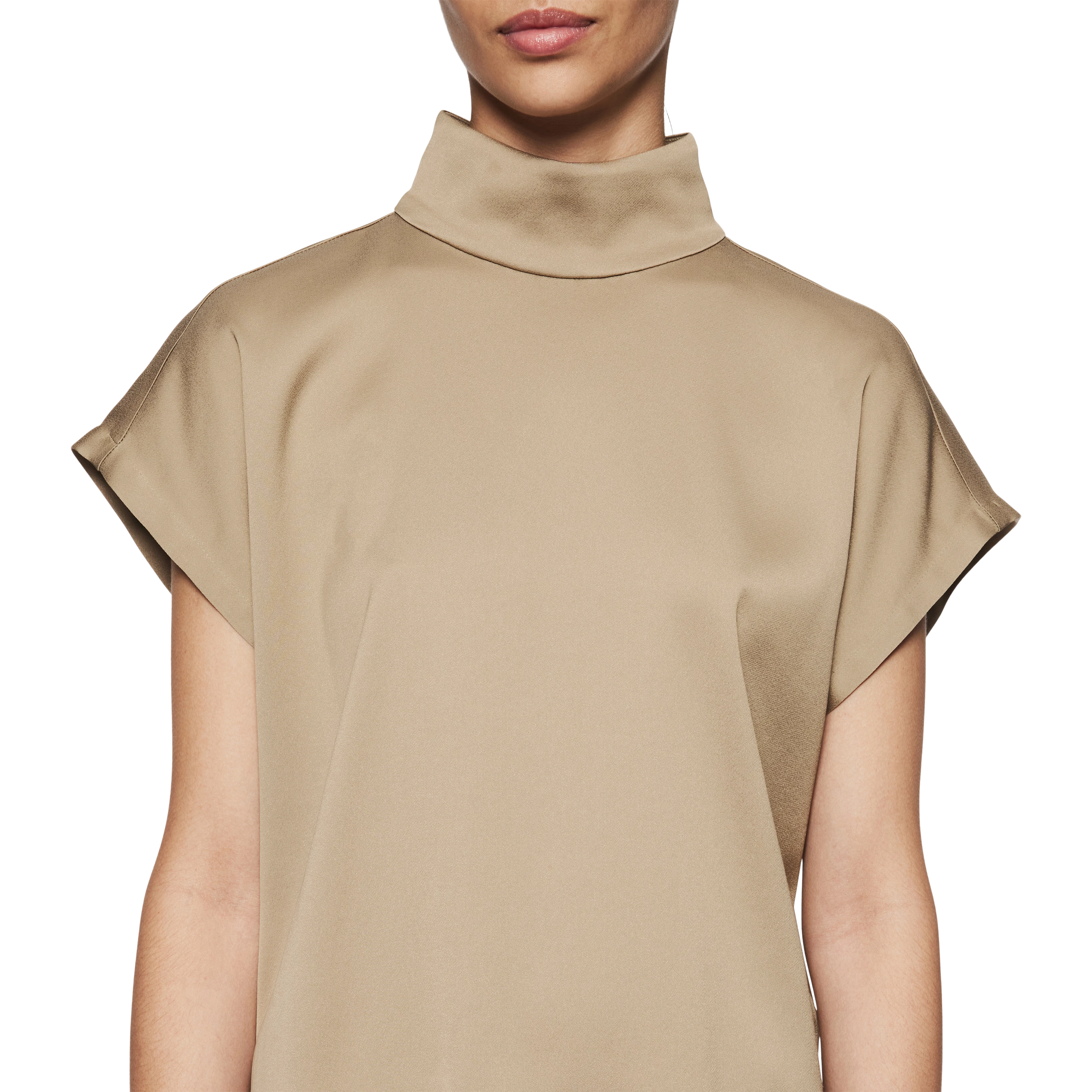 ALARIA_1 - Shirt blouse with stand-up collar in satin - women - brown - Detailansicht am Model