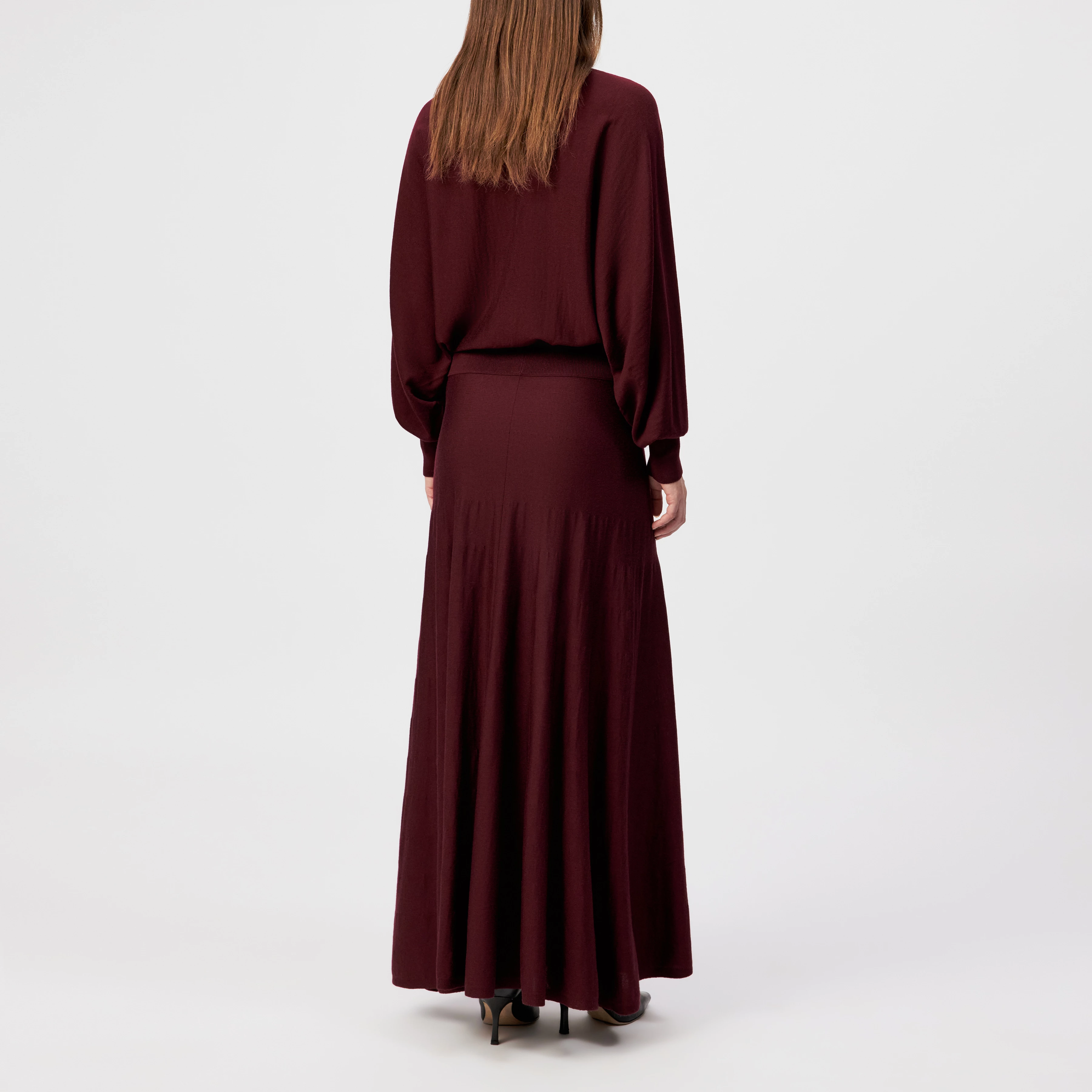 TENSYA - Flared knit skirt in 100% merino wool - women - red - Rückansicht